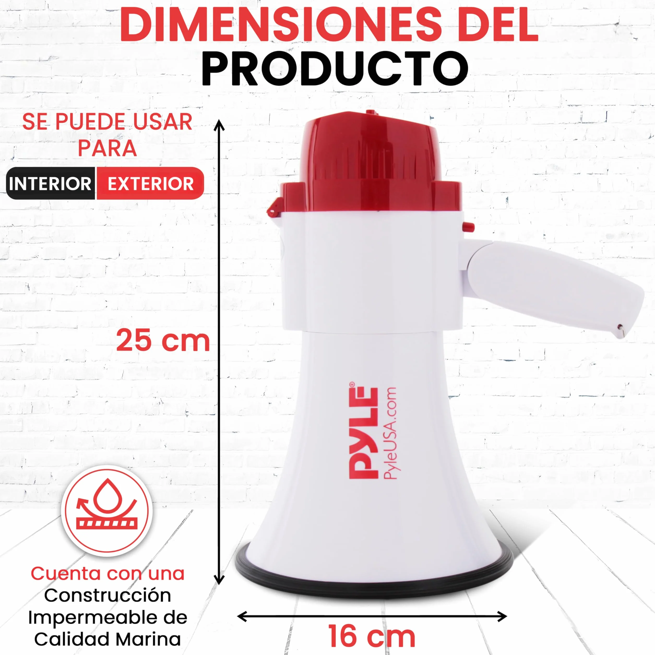 Pyle Megafono Portatil Altavoz Sirena 30V Microfono Sonido PA Mango Plegable