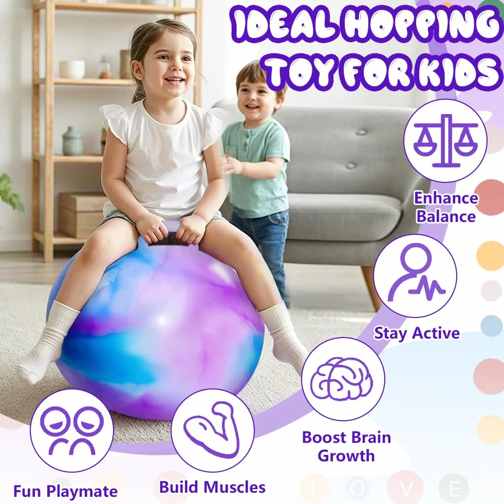 45 cm Pelota de Salto, Pelotas de Tolva de Rebote con Asa, Pelota saltarina Hinchable, para Niños 3 a 12 años Saltar Jardín Actividades Exterior Juego Ejercicio (Azul-Morado)