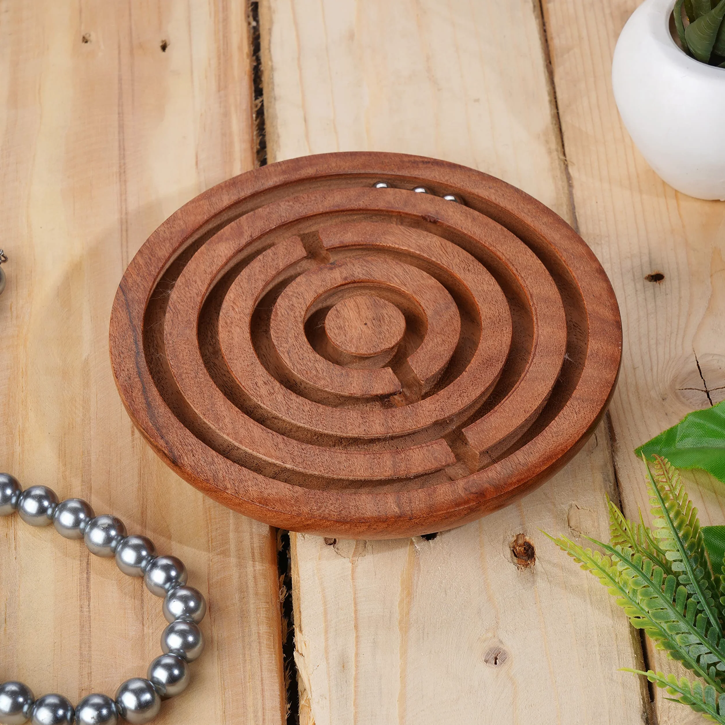 Ajuny Juego de Laberinto Redondo de Madera con Bolas Metálicas – Rompecabezas de Mesa Educativo y de Habilidad para Niños y Adultos, Juego de Viaje Portátil 15 cm