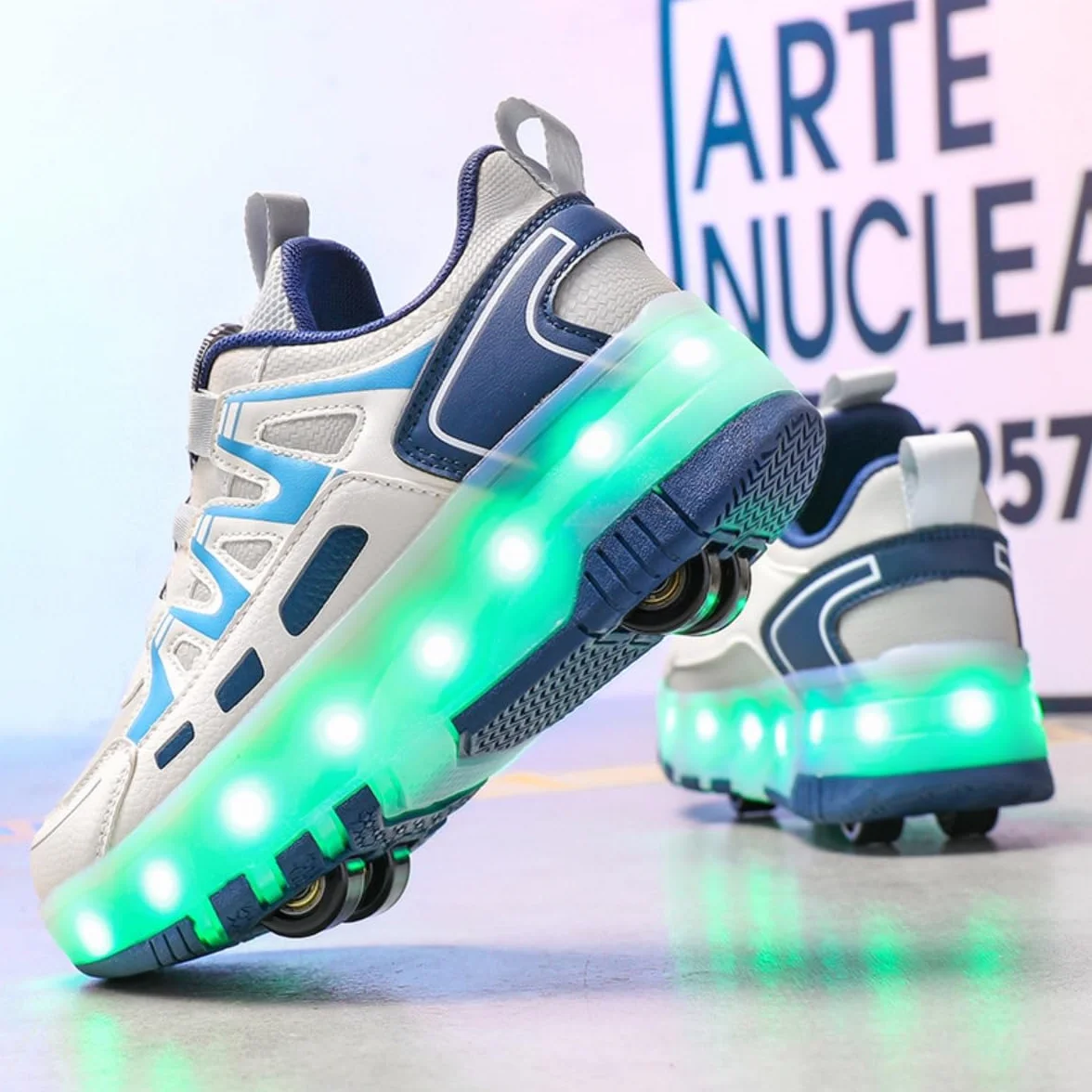 Mateju Zapatos con Ruedas para Niñas Niños, Patines con 4 Ruedas Retirable, Zapatillas de Skateboarding Brillar en la Noche