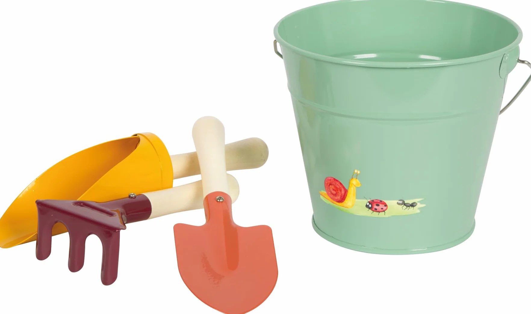 small foot Pala de Mano con balde Tiny Garden, Set jardín, Arena, Madera, Metal, niños Partir de 3 años, 12665, Multicolor