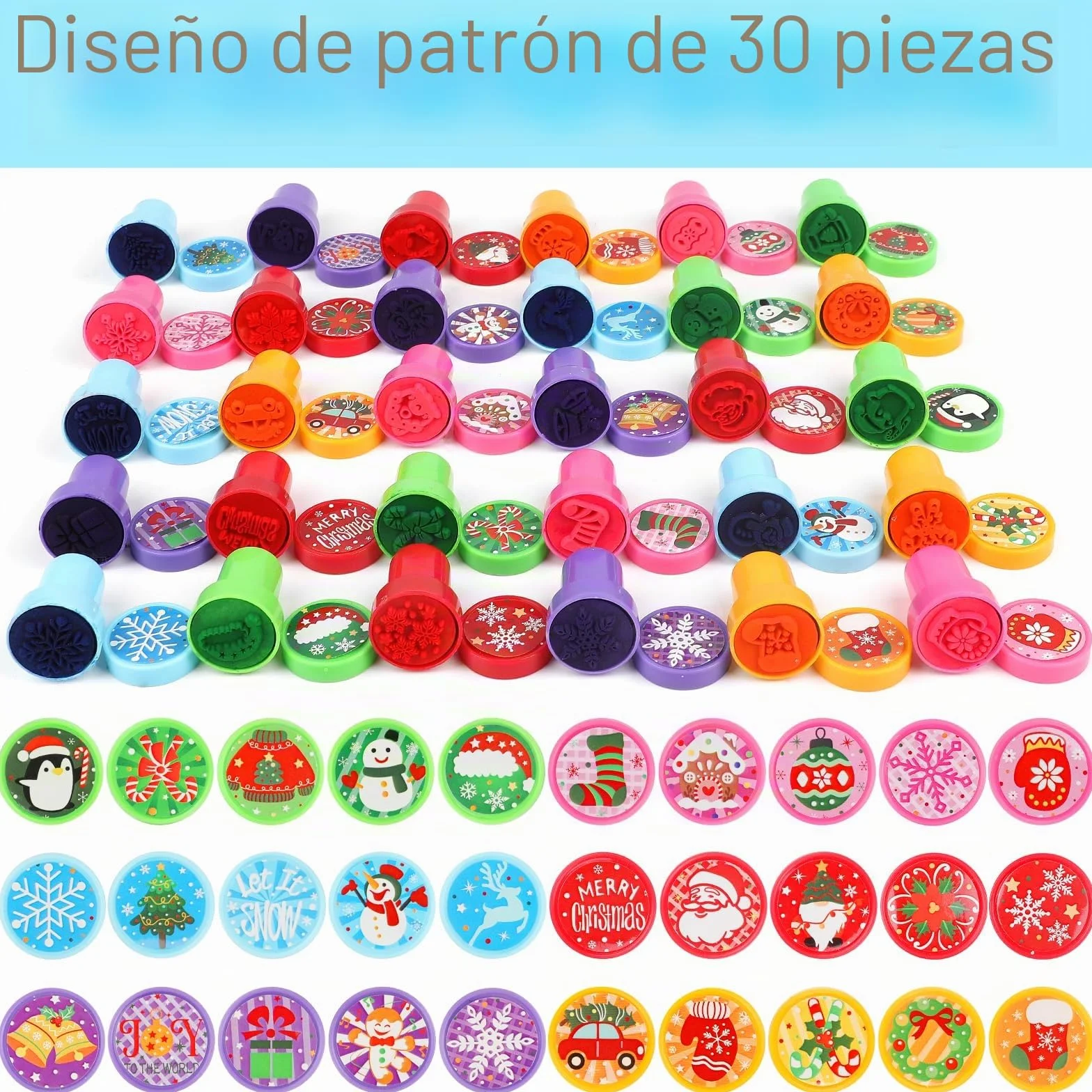 Sellos Navideños para Niños, 30 Piezas de Sellos de Juguetes, Sellos Autoentintables para Niños, Juego de Sellos para Bolsas de Fiesta de Navidad, Regalos de Fiesta, Juguetes Navideños