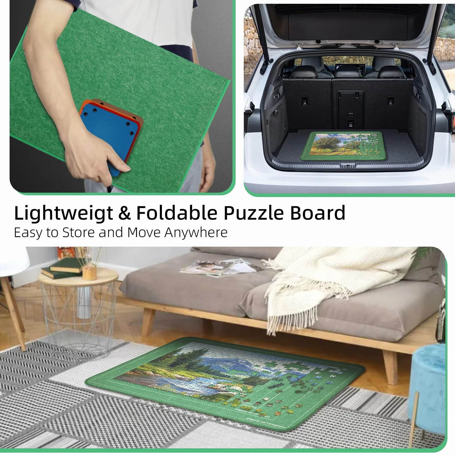 Tablero de Rompecabezas Plegable de 2000 Piezas, Tapete Puzzle Portátil con 8 bandejas Coloridas y Cubierta, Mesa de Puzzle portátil y Ligera de Rompecabezas con líneas auxiliares