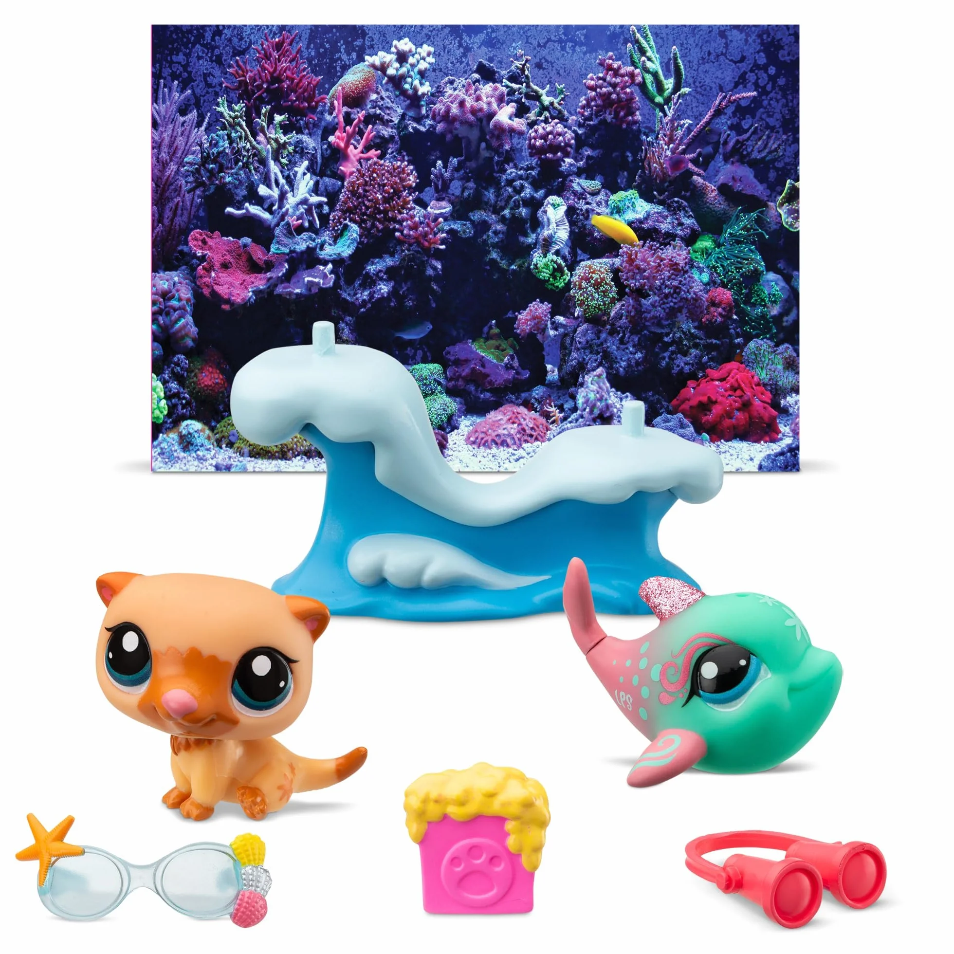 BANDAI Littlest Pet Shop Pack PETFLUENCERS DIVERSIÓN Selfie BF00563 Incluye 2 Mascotas, 4 Accesorios, 1 Fondo, 1 Tarjeta de coleccionista, 1 código Virtual, Generación 7, Mascotas #46 y #47, 4 años+