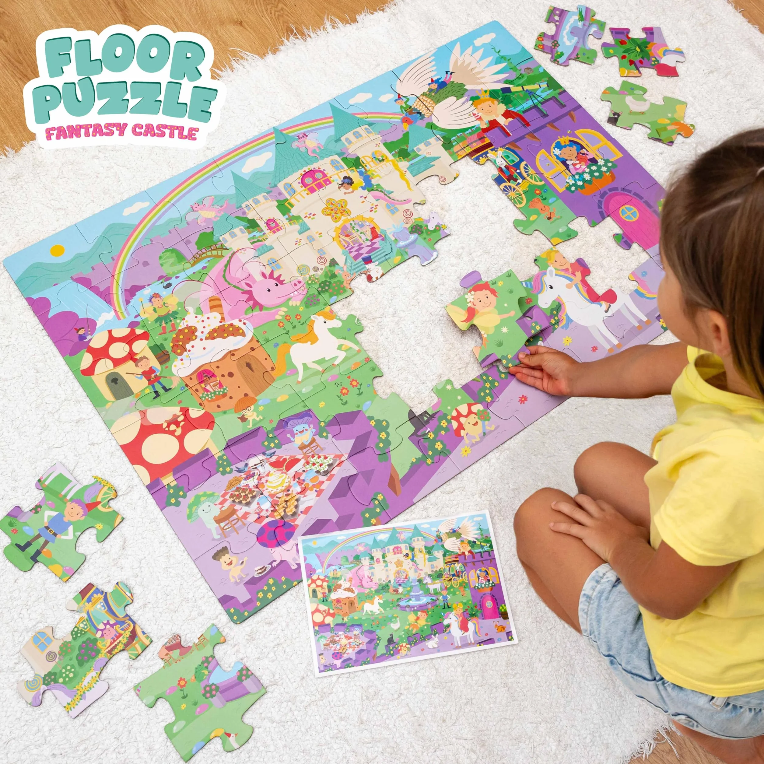 BONNYCO Puzzle Niños XXL Castillo de Fantasía 48 Piezas Gigante 92 x 62 cm Juguetes Educativos 2-8 Años