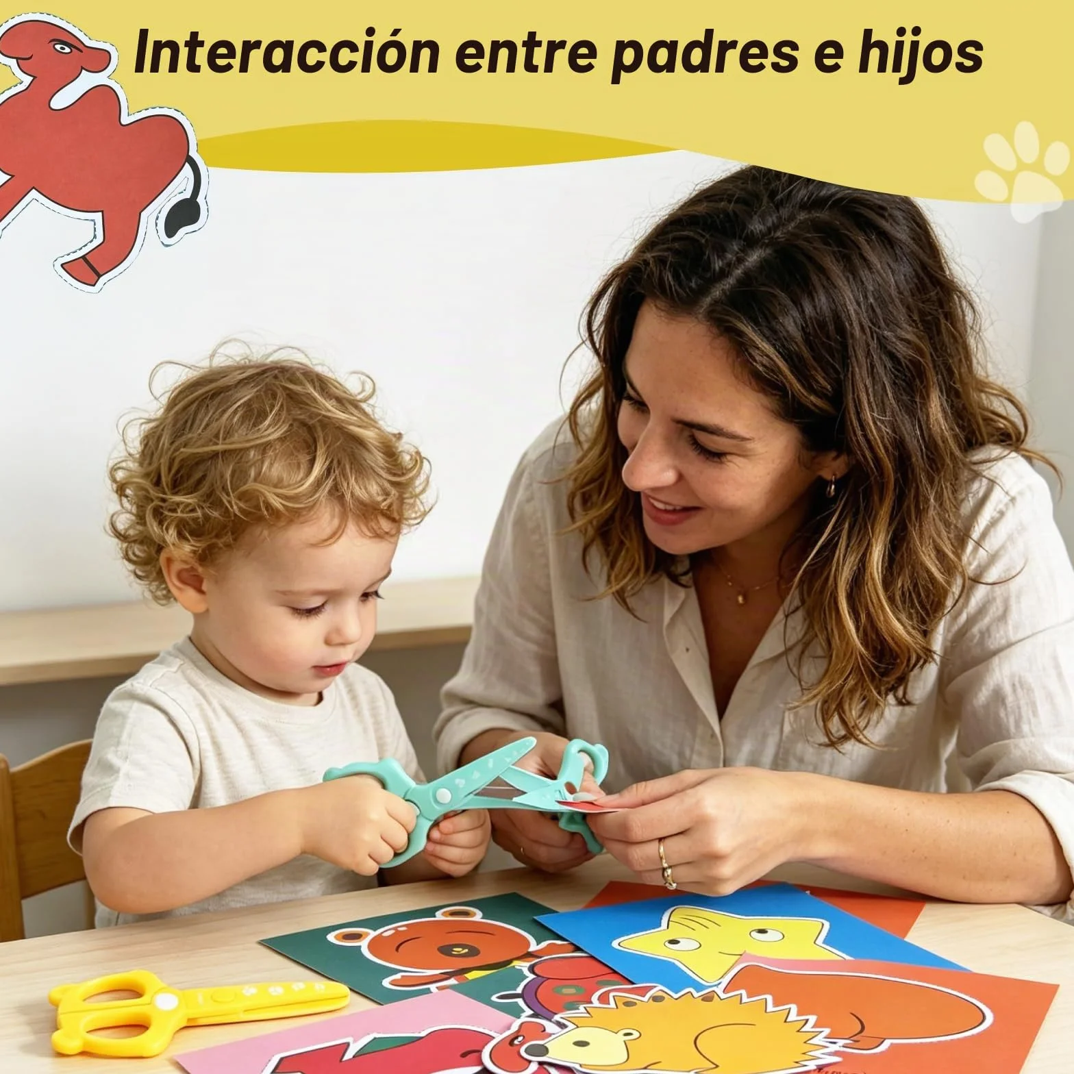 DealKits Juego de Corte Para Niños - 2 Tijeras de Seguridad + 48 Hojas - Actividades Divertidas Para Preescolar y Guardería - DIY