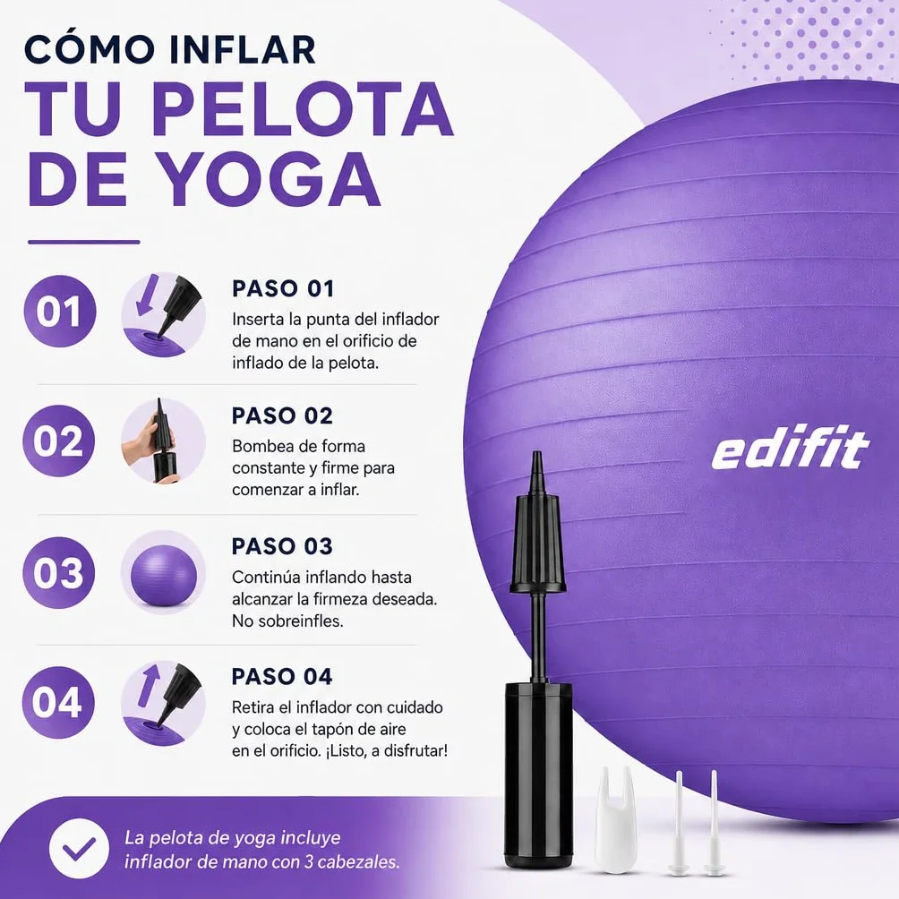 Pelota de Pilates Fitball 55 65 75 cm con Hinchador Ejercicio Casa Embarazadas