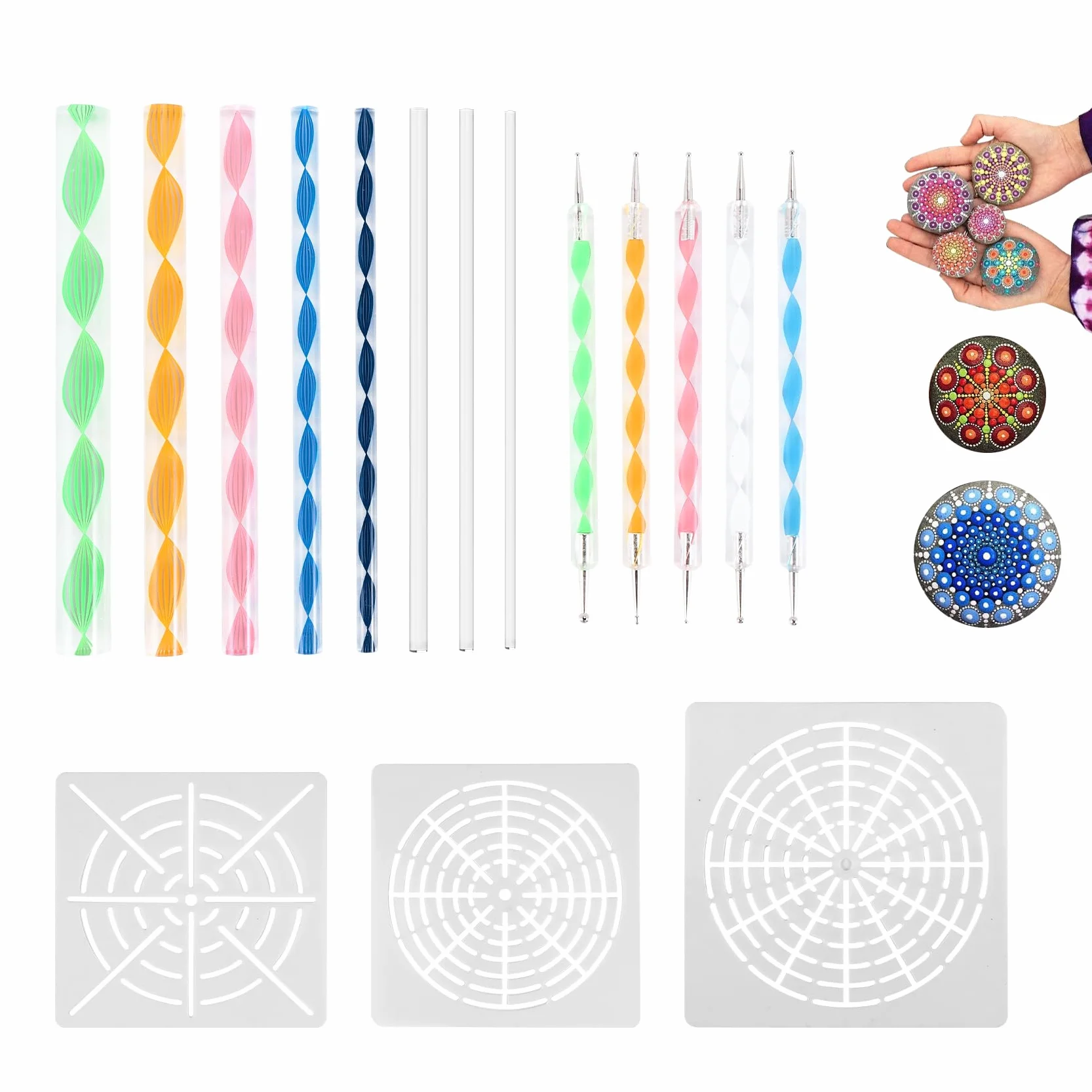 16 piezas Mandala Dotting Herramientas para Pintura Rocas Mandala Plantillas Kit Bola Stylus Arcilla Escultura Herramientas
