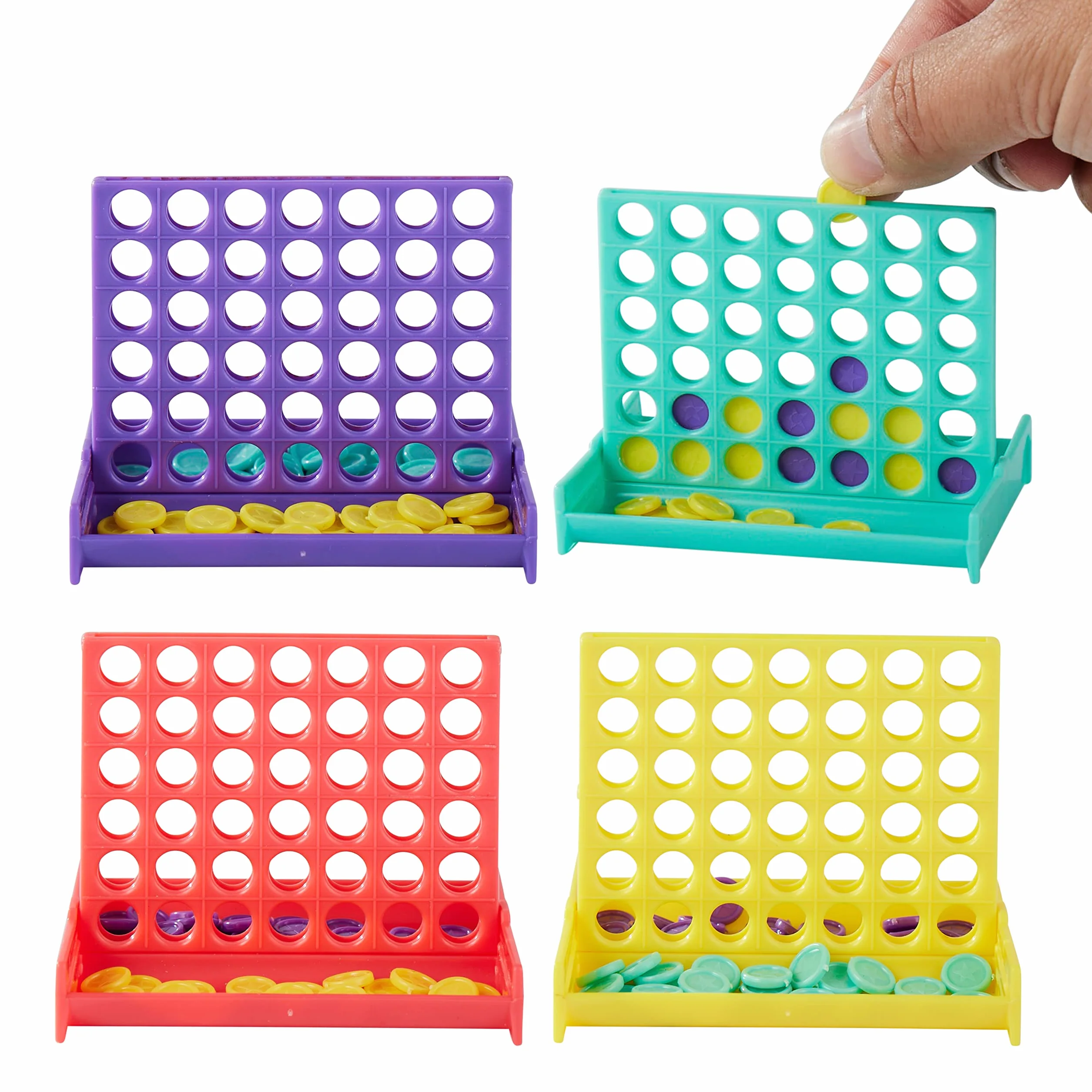 THE TWIDDLERS Pack 24 Mini Juegos de Mesa Alinear 4 Fichas 8cm - Regalos Comunión, Bolsas Sorpresa, Juegos de Viaje 3 a 12 Años