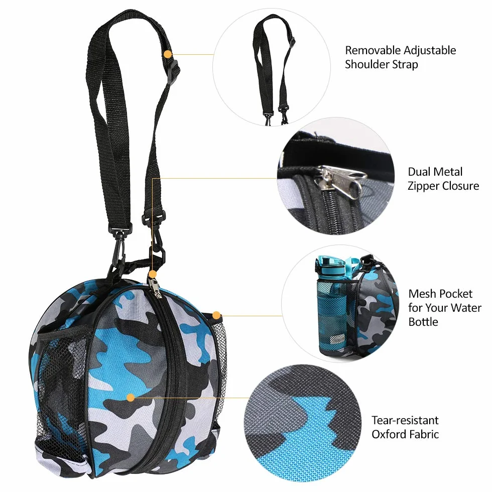 Bolsa de Baloncesto Portátil, Bolsa de Hombro Redonda para Pelotas de Fútbol y Voleibol