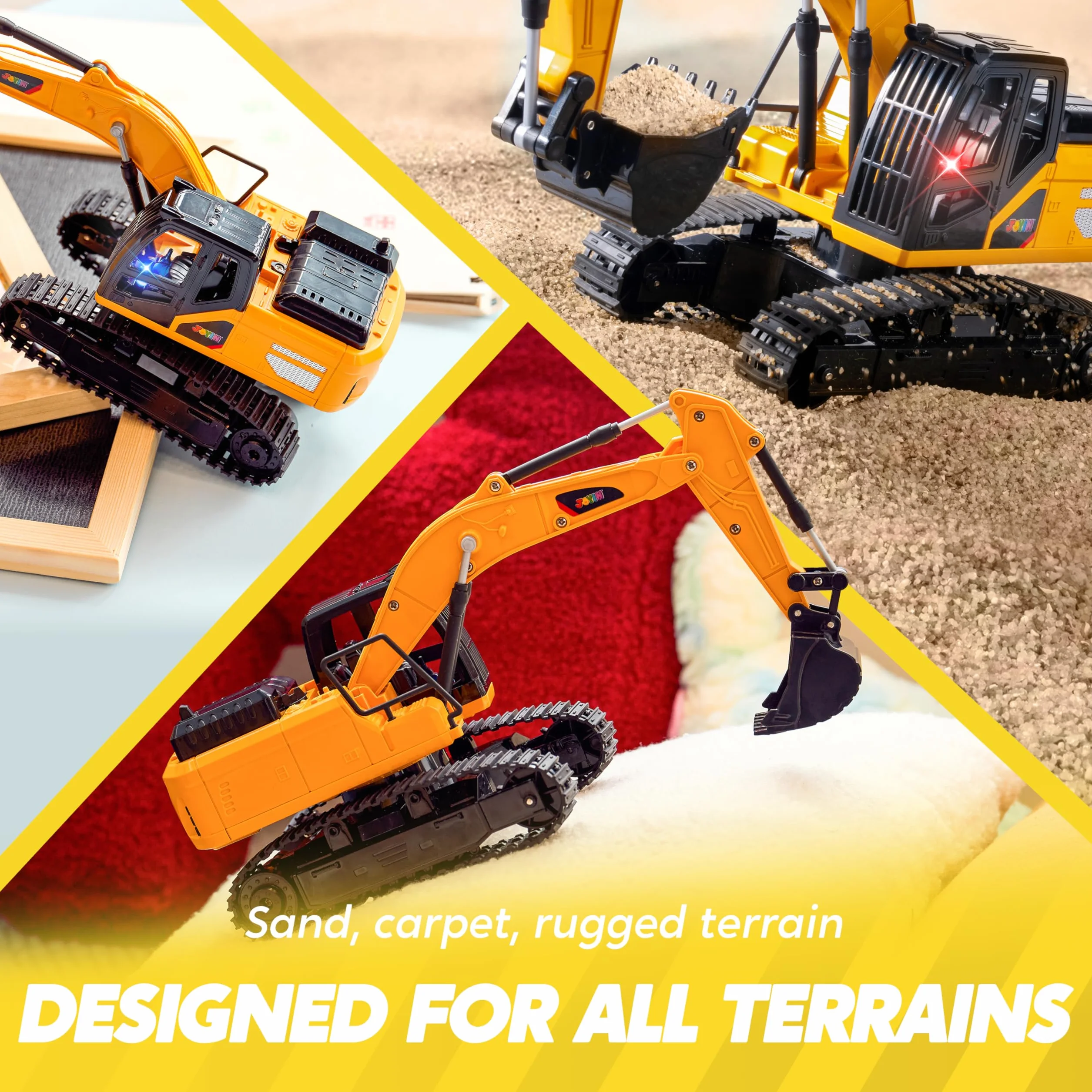 JOYIN Excavadora RC para Niños y Niñas Mayores de 3 Años, Coches Juguete RC de 2,4 GHz con Luz y Sonido, Juguete Construcción Regalo Cumpleaños