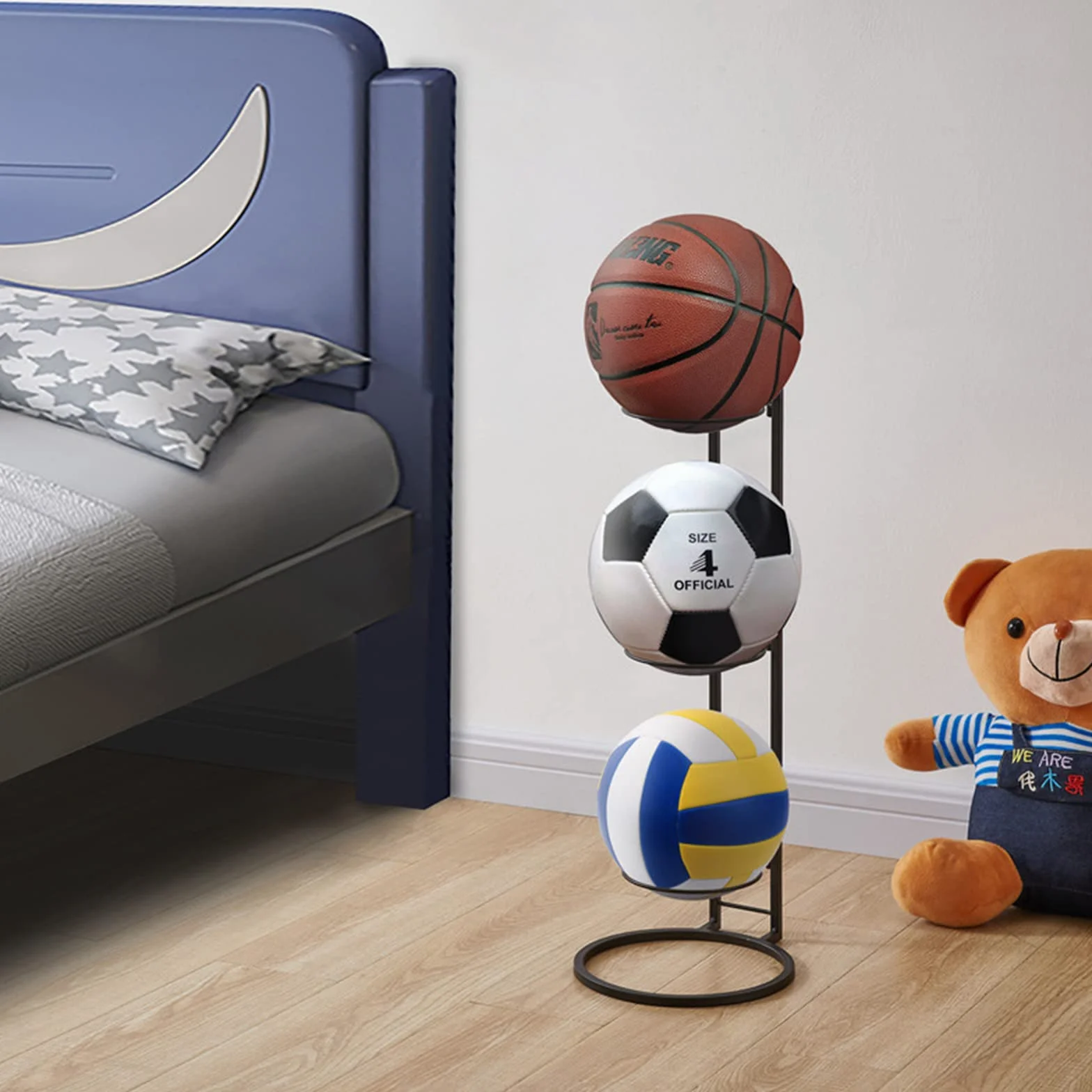 Soporte para Balones de Baloncesto Estante Almacenamiento 3 Capas Vertical Desmontable