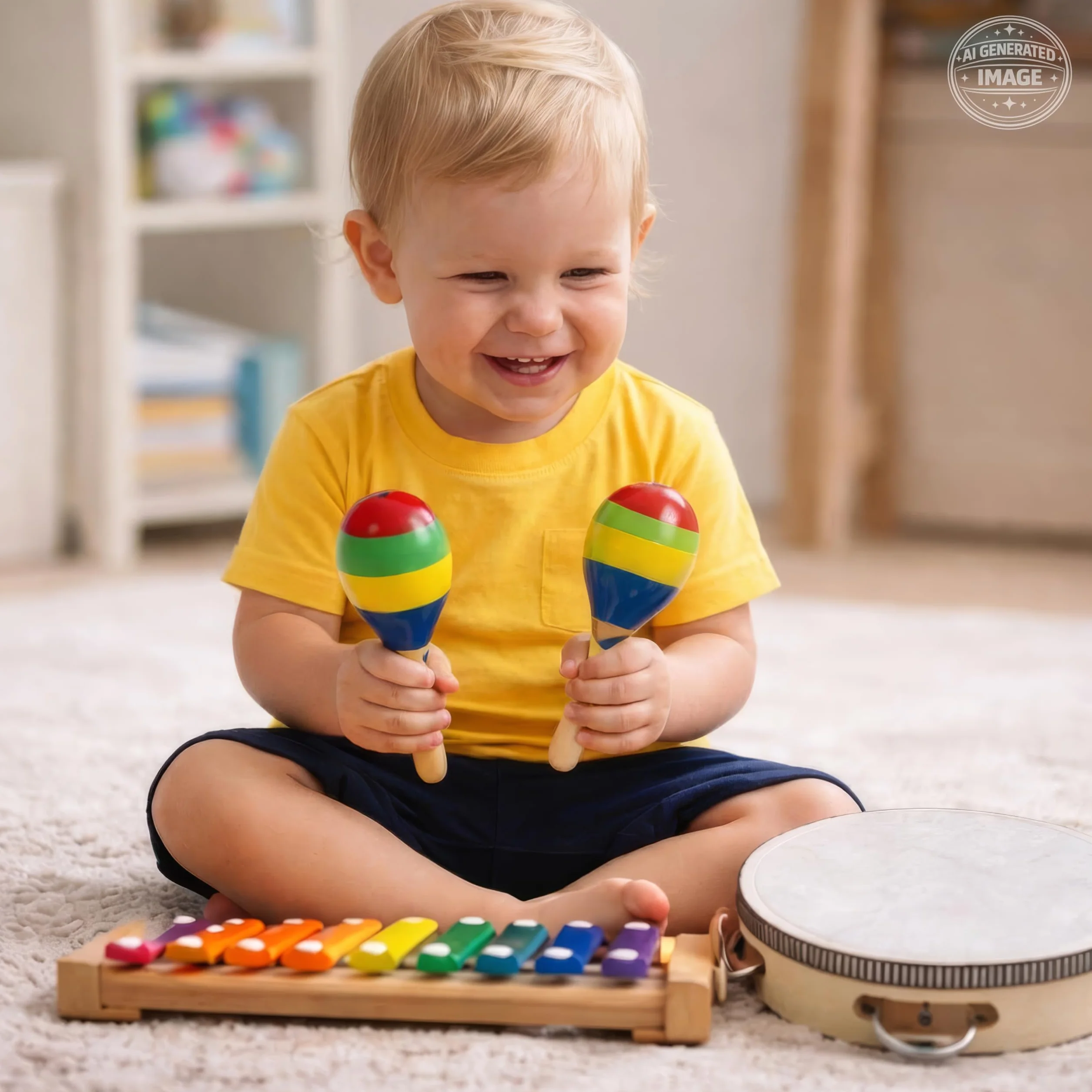 Stoie’s Set de Instrumentos Musicales para Niños – Instrumentos de percusión de Madera para niños de 1 a 3 años, xilófono, pandereta, Maracas, Juguetes Musicales para niños de 3 a 5 años