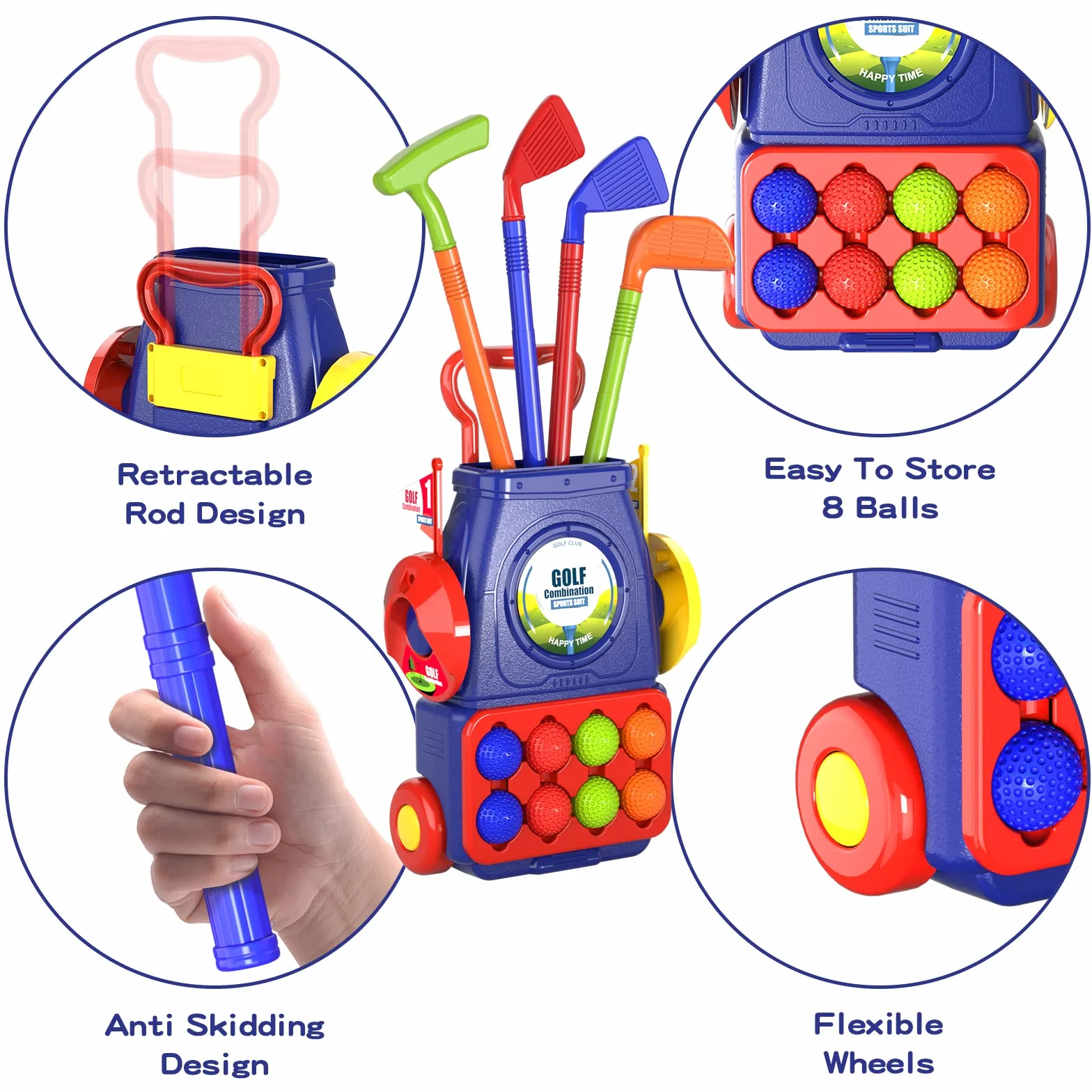 QDRAGON Juego de Golf para Niños, Mini Golf con 4 Palos de Golf, 8 Pelota de Golf, Carro de Golf, Juguetes de Golf Regalo para Infantil Niños, Niñas 3, 4, 5 6 Años