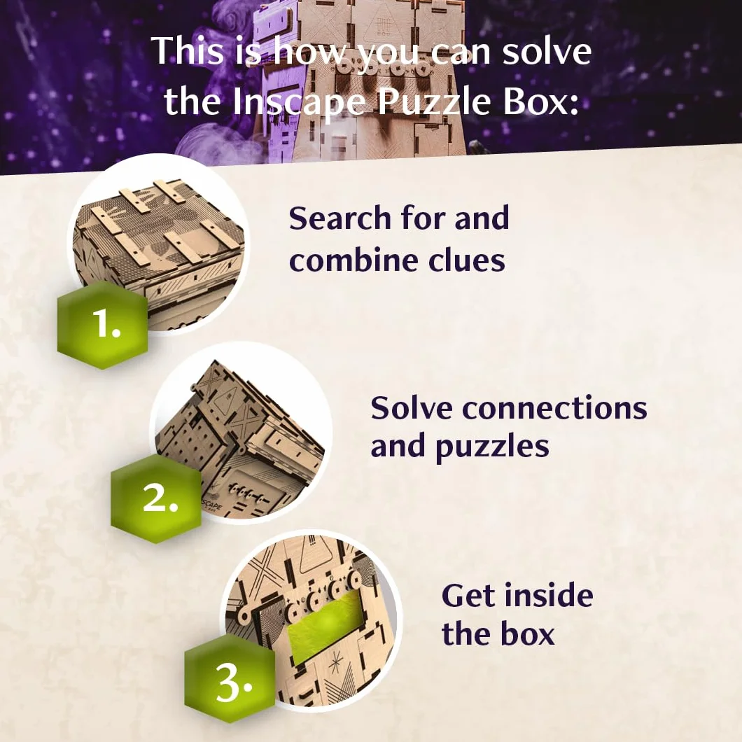 INSCAPE Cosmic Artifact Cluebox – Nivel 5 muy difícil – Caja rompecabezas de madera – Puzzle Box – Escape Room Juego Adultos – Juegos de ajos – Rompecabezas de madera 3D – Juegos de pensamiento
