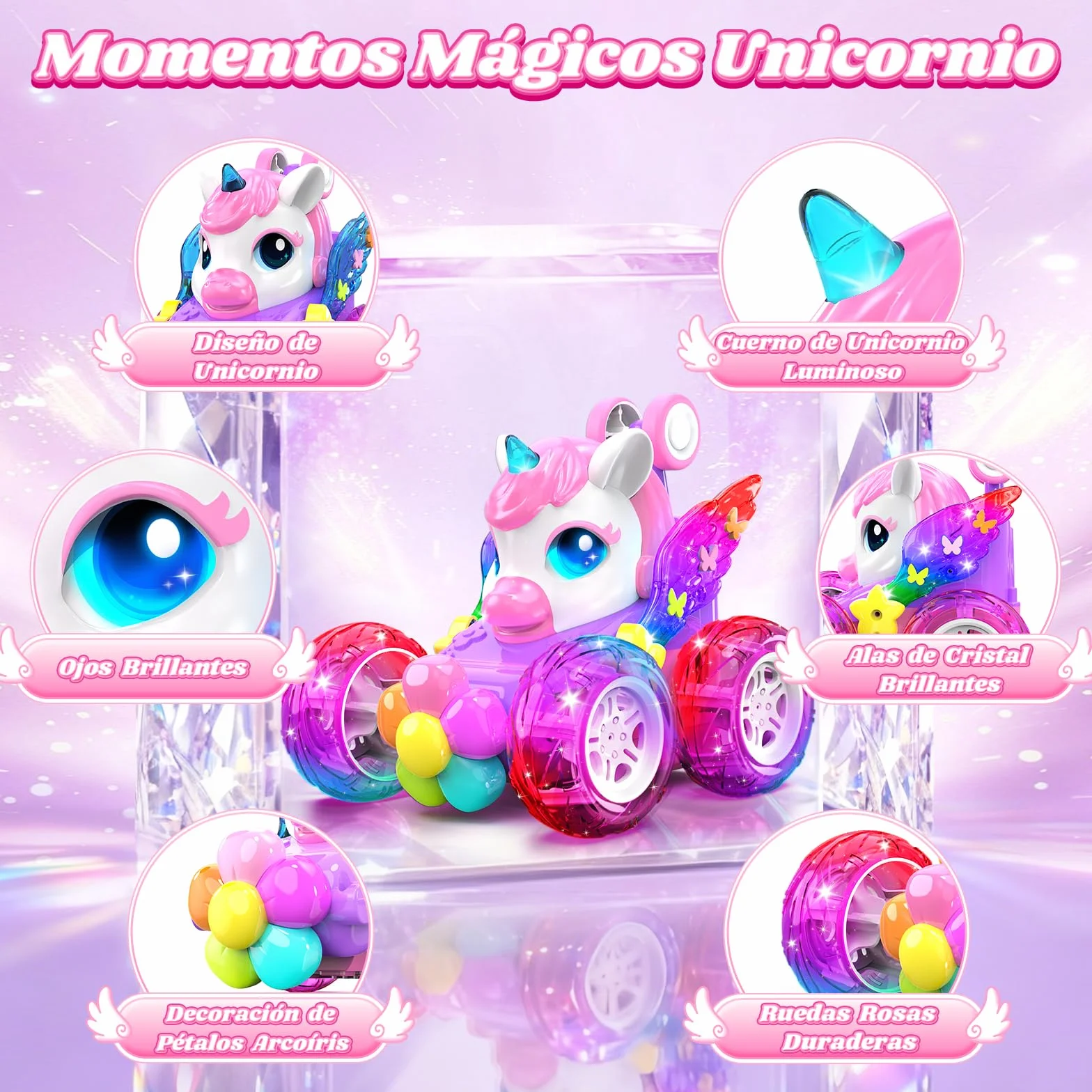 Unicornio Coche Teledirigido Niños 3-12 Años, 2,4Ghz RC Car Radiocontrol con Luce & 360° Rotación, Unicornio Juguete Regalo Niña 3-12 Años Juego Niña 3 4 5 6 7 8 9 10+ Años de Cumpleaños Navidad