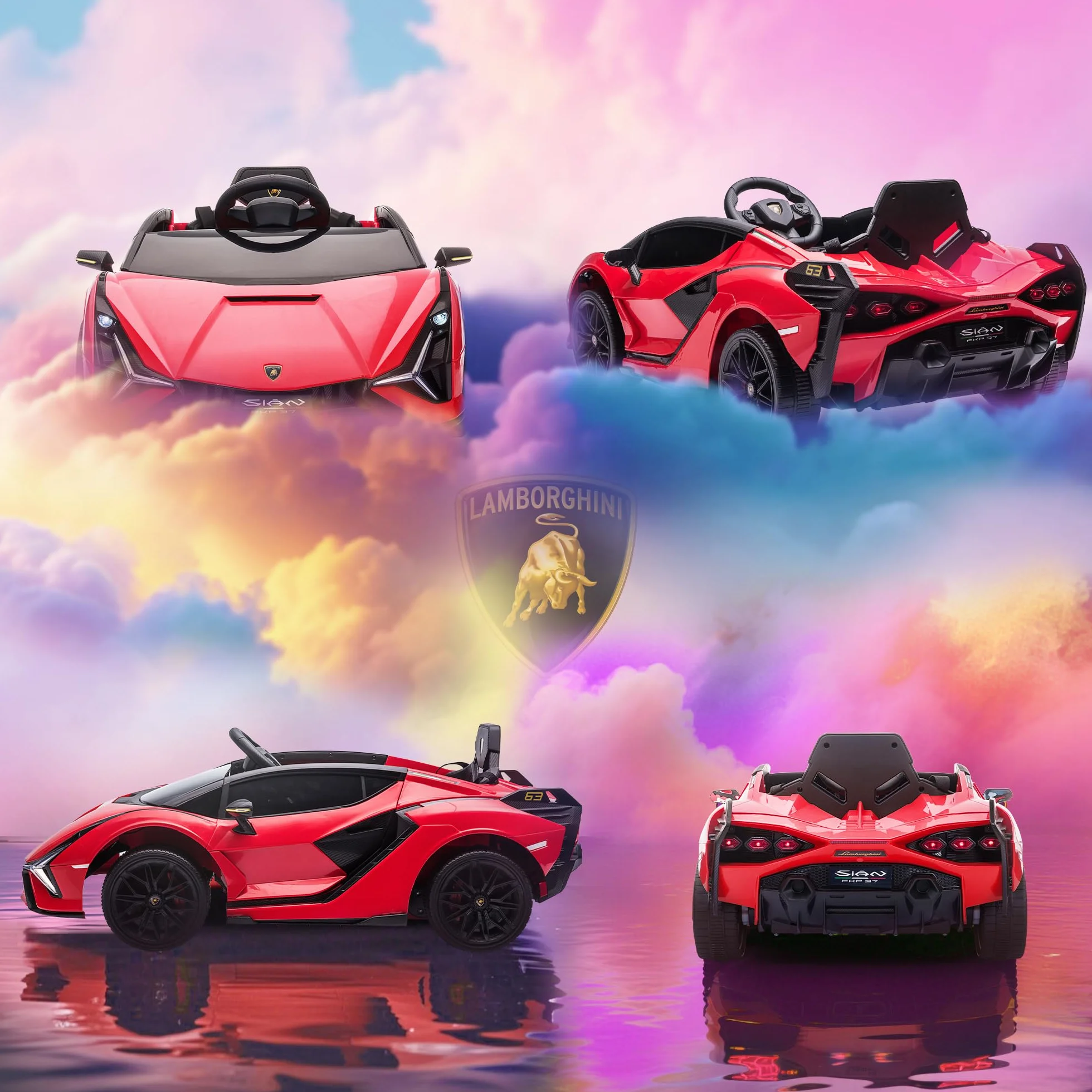 HOMCOM Coche Eléctrico para Niños Lamborghini SIAN 12V con Mando a Distancia 3-5 km/h 108x62x40 cm Rojo