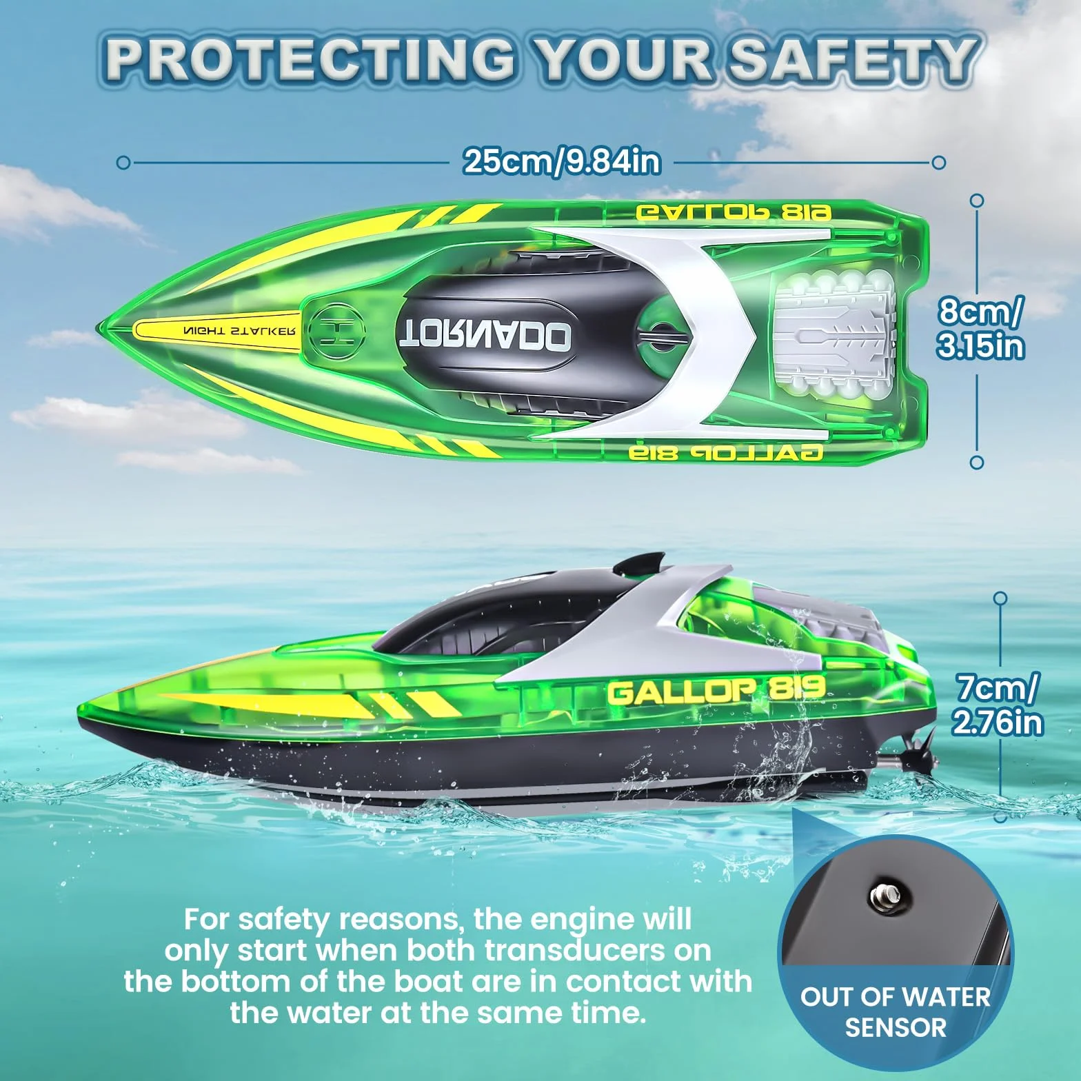 JONRRYIN Barco Teledirigido, 2.4GHz Barcos Teledirigidos con Luces LED y Alarma de Batería Baja, Barcos RC Regalo para Niños y Adultos (Green)