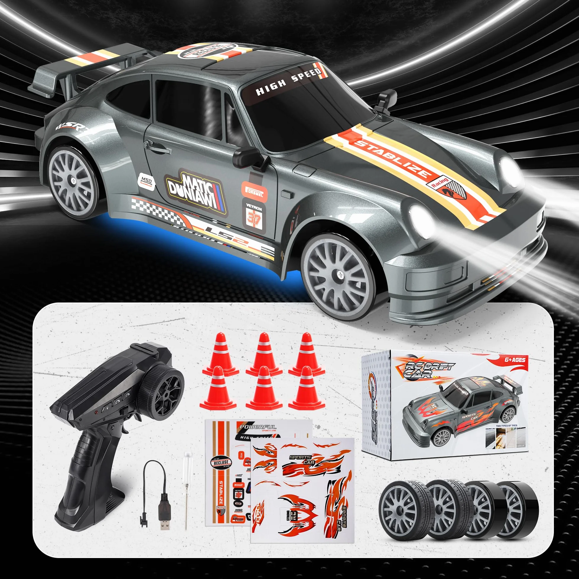 Coche RC Drift Car 4WD 1:24 2.4 GHz con Luces LED 10-15KM/H