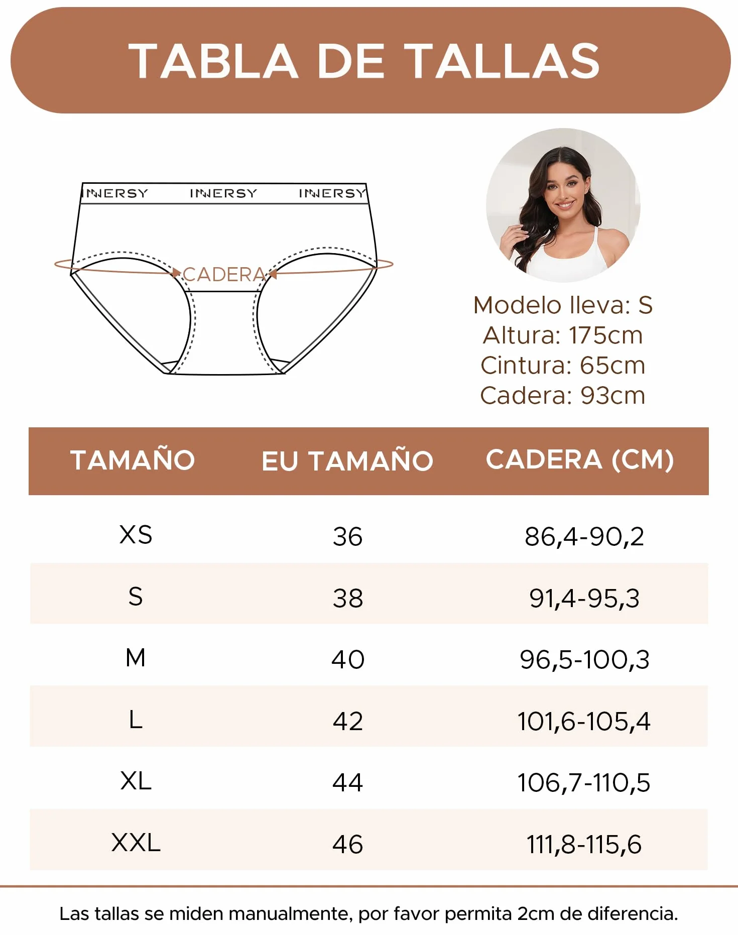 INNERSY Bragas Mujer Algodón Cintura Media Pack de 6