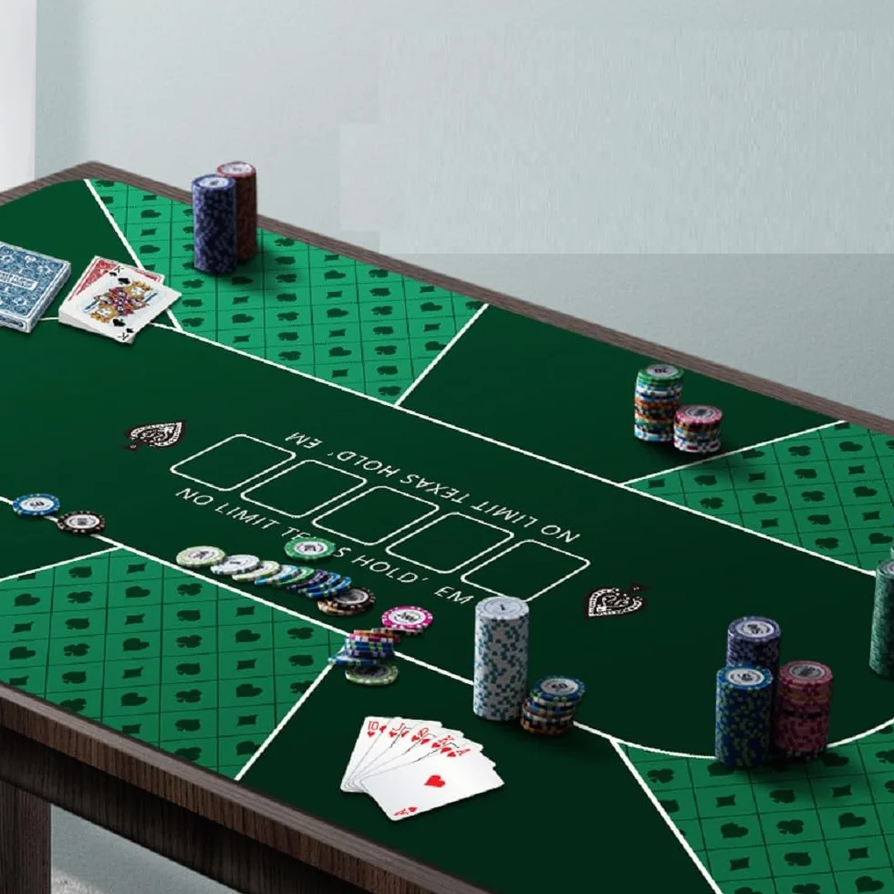 Tapete de póquer para 10 jugadores, 180 x 90 cm, tapete de goma Texas Hold'em, diseño plegable portátil para mesas con bolsa de transporte para juegos de póquer