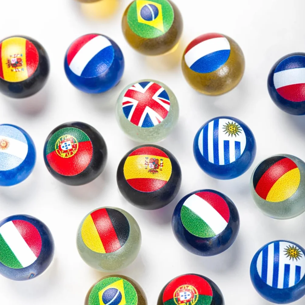Luxury 20 Canicas para Niños de Cristal con Banderas de Países Coleccionar o Jugar con Circuitos Vtech o HAPE Madera. Tamaño 16 MM (Champions Collection)