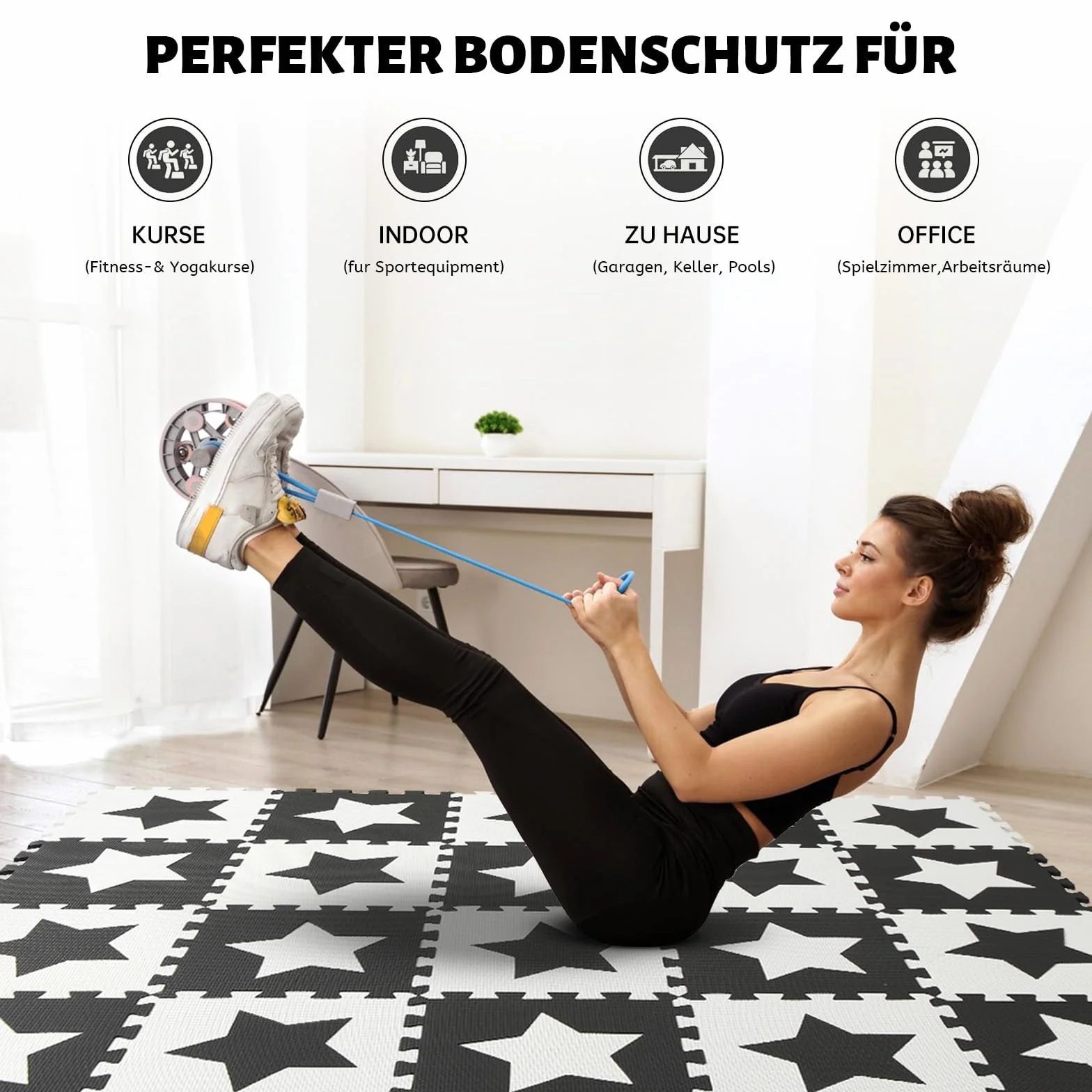 Tapete Puzzle EVA 20 Piezas Gimnasio Suelo Goma Protección Antideslizante con Bolsa Transporte Negro Blanco