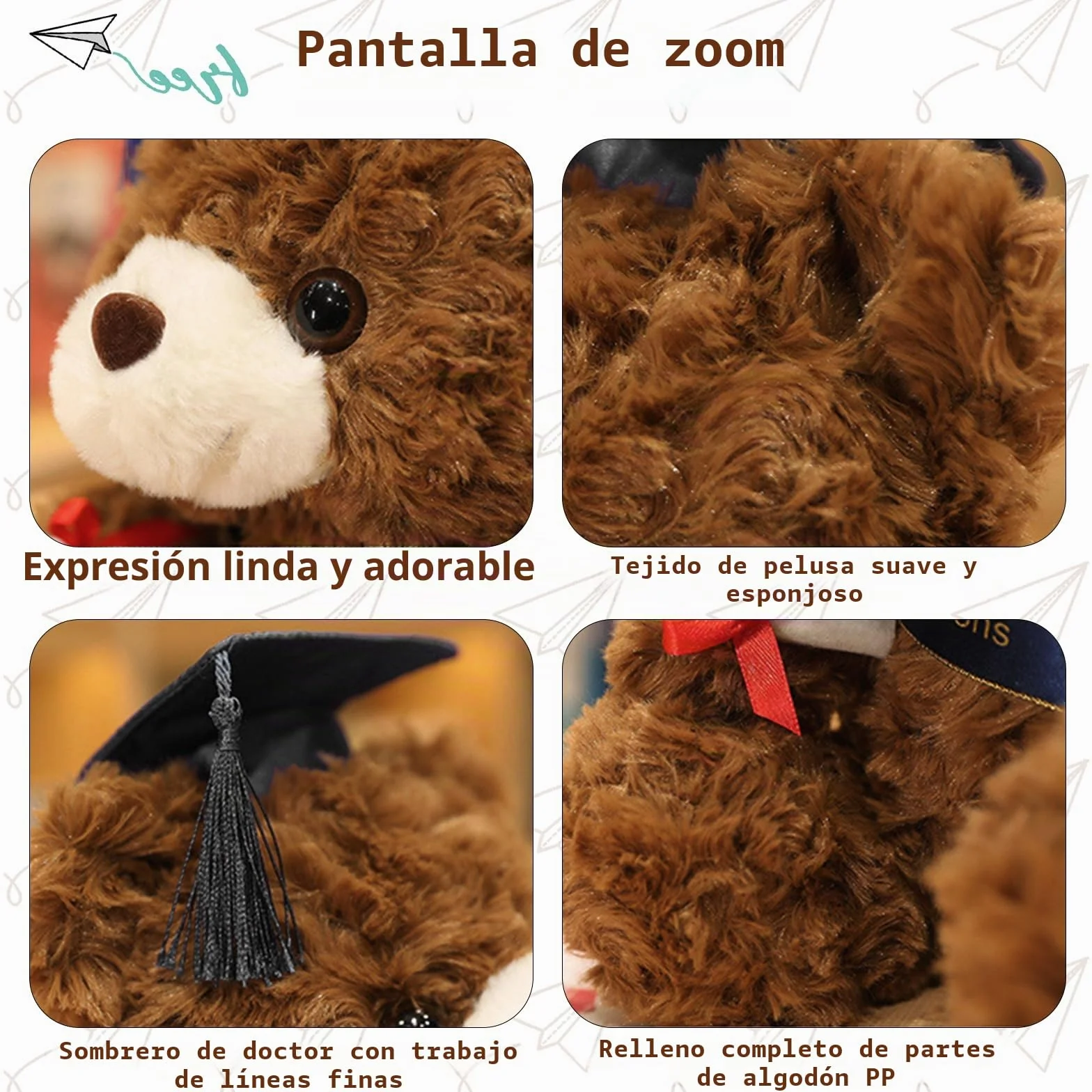Oso de Peluche Personalizado 23 cm Graduación 2024 con Diploma y Sombrero