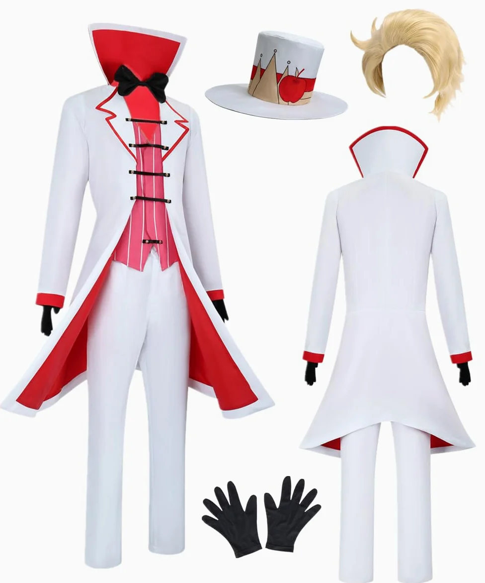 Disfraz de anime blanco para hombre, chaqueta larga, chaleco y pantalón, disfraz de Halloween