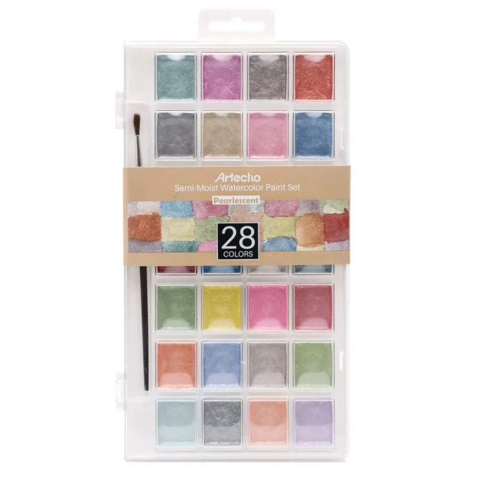 Artecho Metalizadas Acuarelas 28 Colors, Semi-Moist Watercolor, para Principiantes y Profesionales.