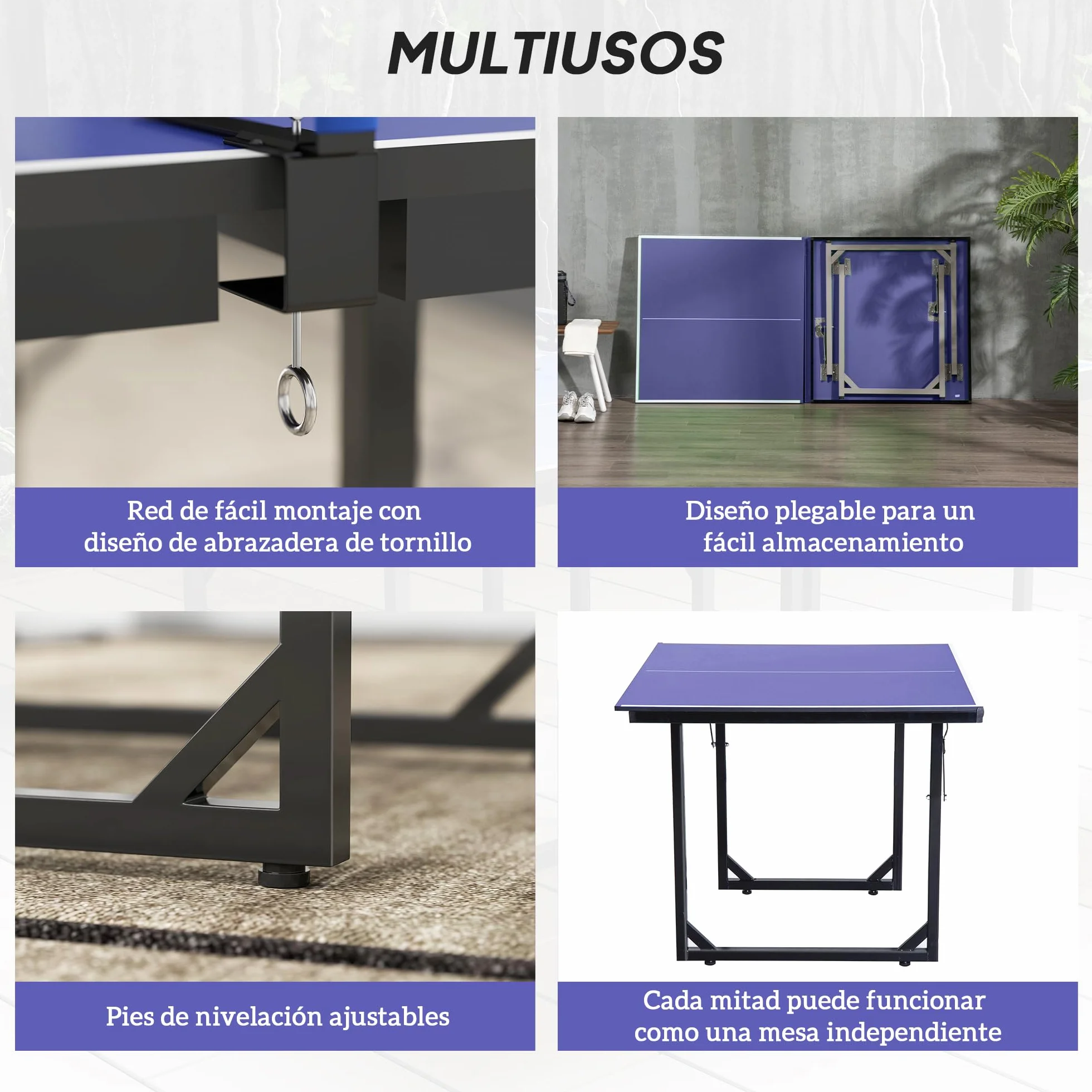 HOMCOM Mesa de Ping-Pong Plegable 182x91cm Resistente a la Intemperie Marco de Acero con Red para Interior