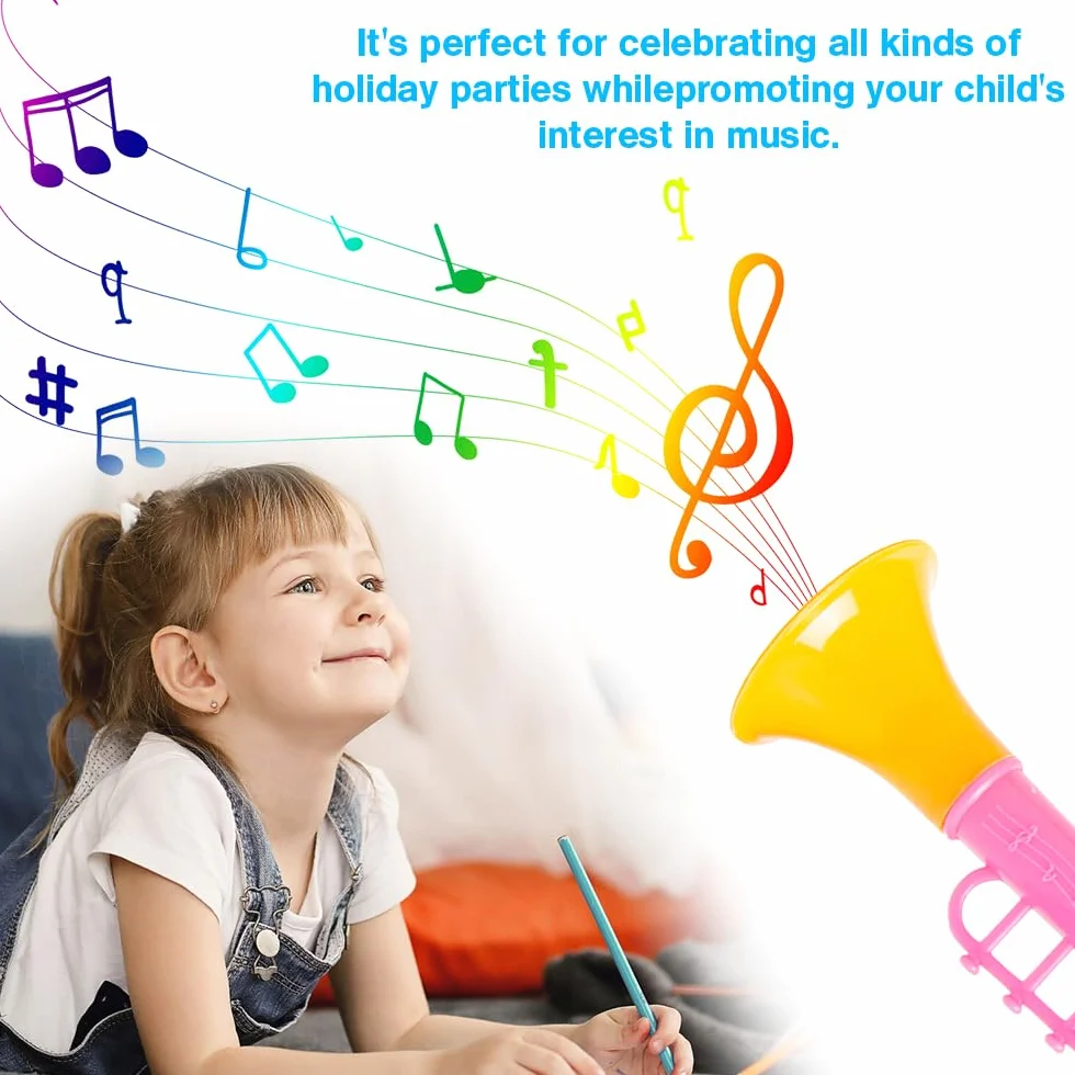 25 Piezas Mini Trompeta de Juguete Trompeta para Niños Pequeña Plastico Portátil Juguete Bocina Hacer Ruido Trompetas Instrumento Musical para Niños, Colorido, 10*3.8 cm