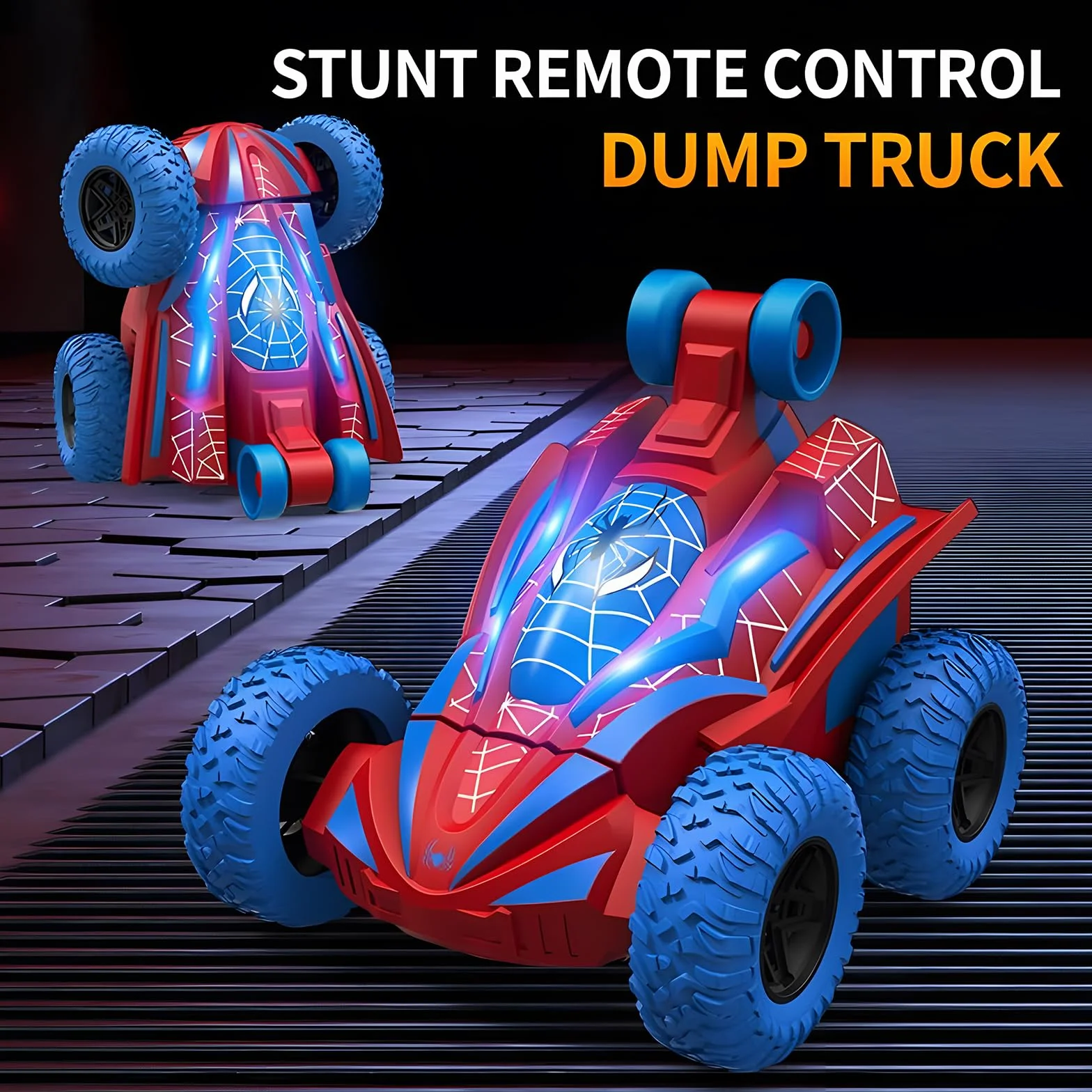 Coche Teledirigido Niños 3 4 5 6 7 8 Años, Monster Truck Carro Telecomandado Criança con Luces, Spider Coche RC Radiocontrol 360 Grados de Rotación Remote Control Car Regalo Cumpleaños Navidad