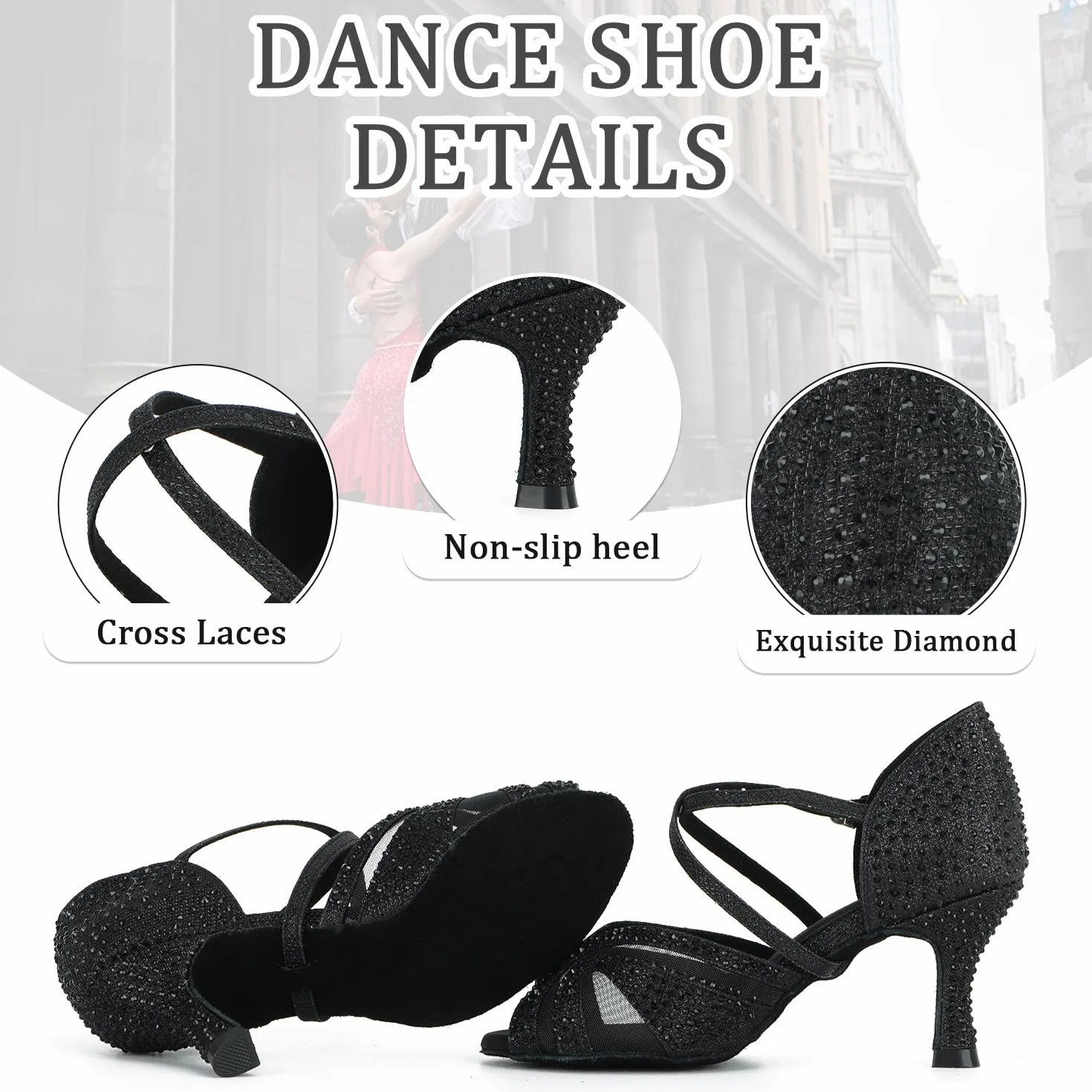 Zapatos de Baile Latino para Mujer Salsa Tango Bachata Vals con Pedrería Suela Blanda