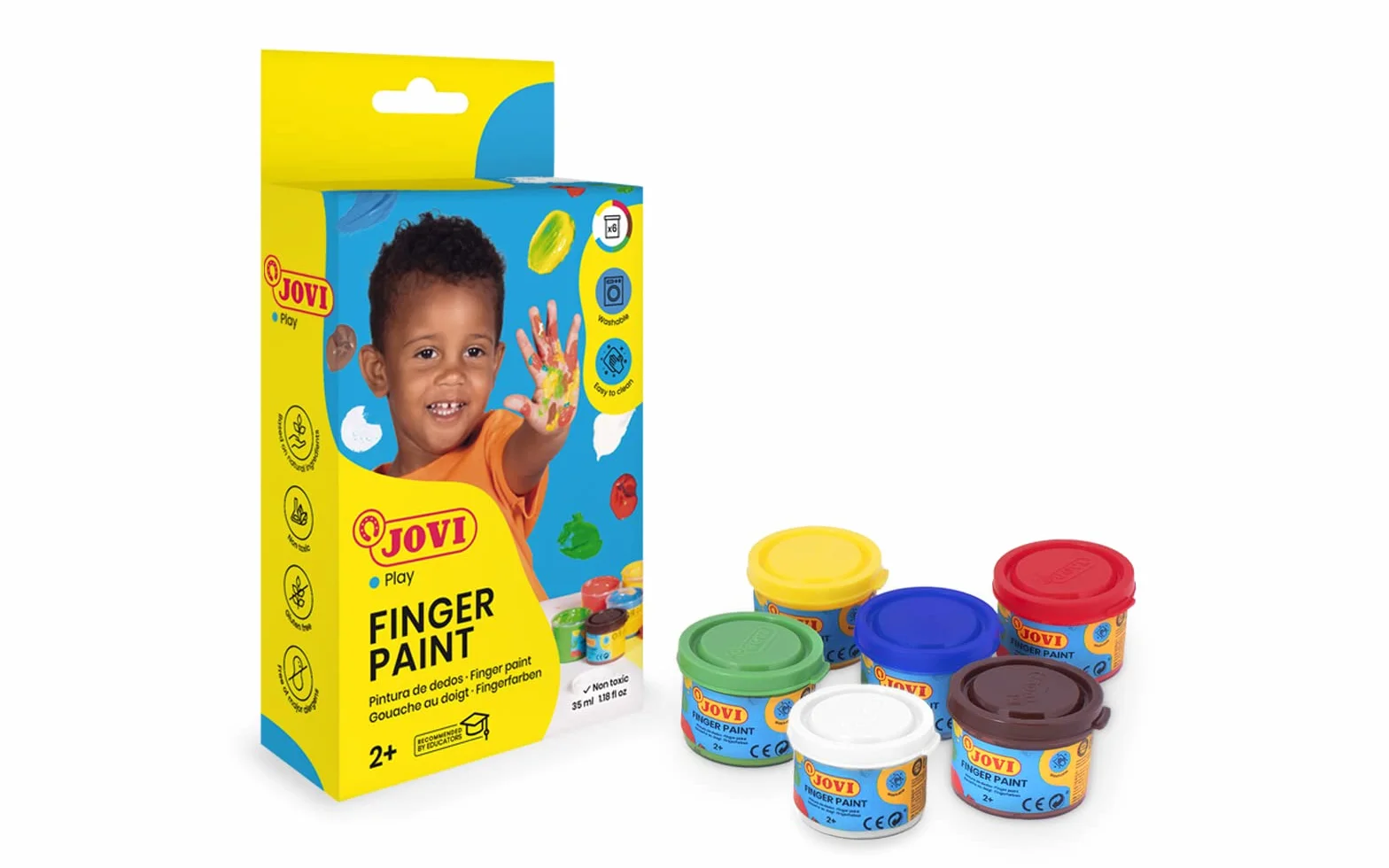 Jovi - Pintura de dedos - estuche de 6 botes de 35 ml - a partir de 2 años | Ingredientes naturales - sin gluten