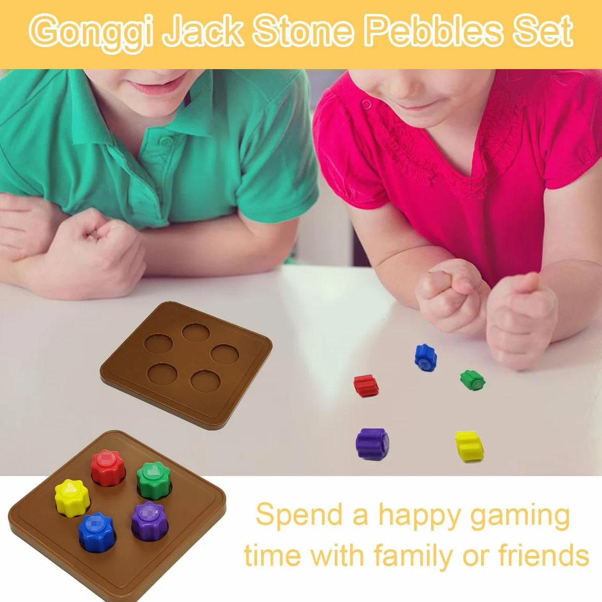 Juego Tradicional Coreano Gonggi, de Guijarros de Piedra y Calamar para Entrenamiento de Coordinación en Niños y Adultos (5Pcs+1Base)
