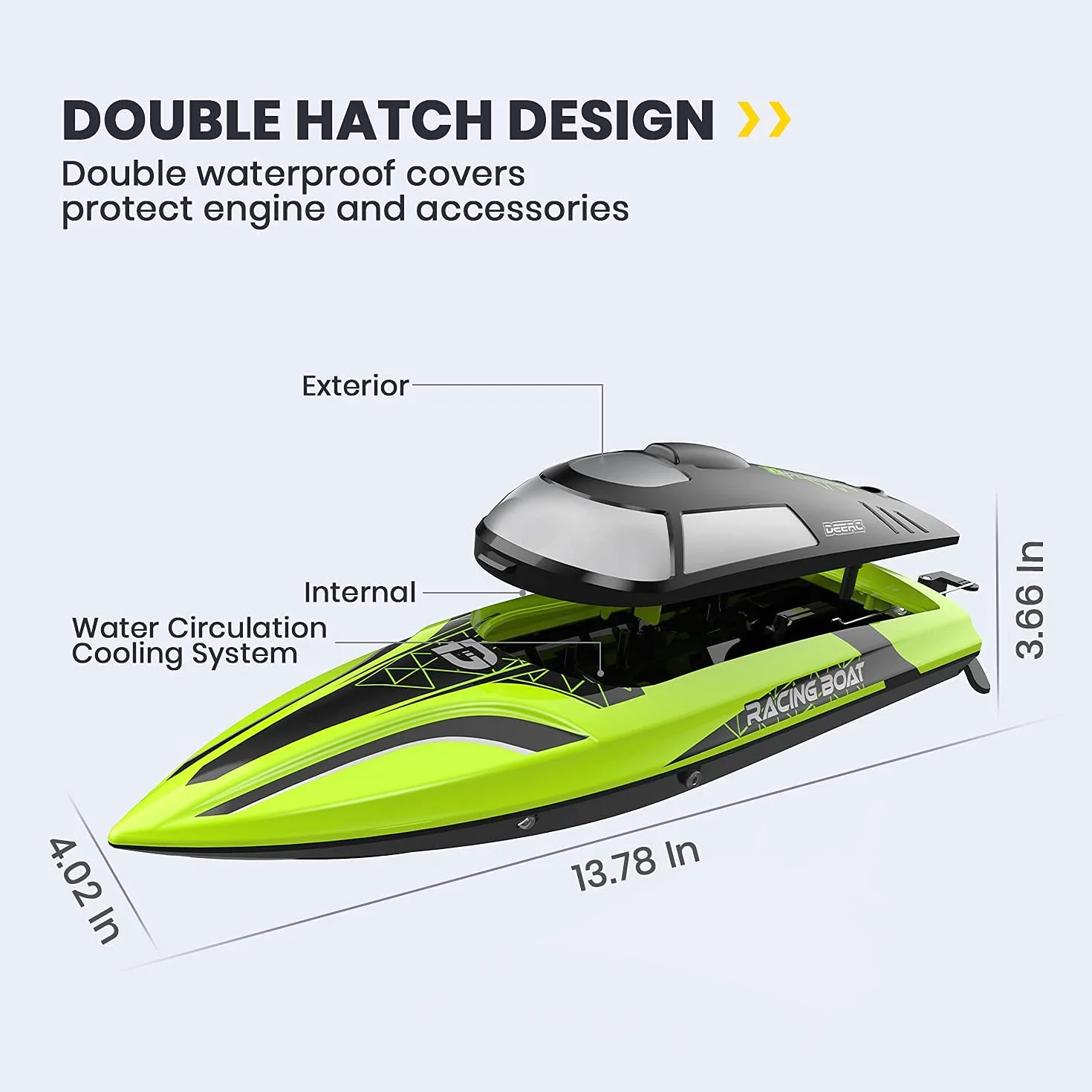 DEERC Barco RC con luz LED, más de 30 Minutos, para Piscinas y Lagos más de 20 mph, Barcos de Carreras de 2,4 GHz, 2 baterías, Juguetes de Piscina para niños, embarcaciones controladas por Radio