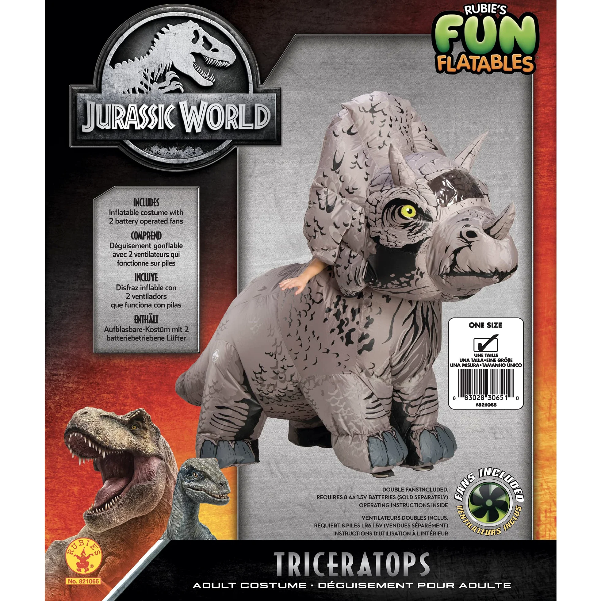 Rubies Disfraz oficial de dinosaurio inflable de Jurassic World Triceratops para adultos, talla única para Halloween