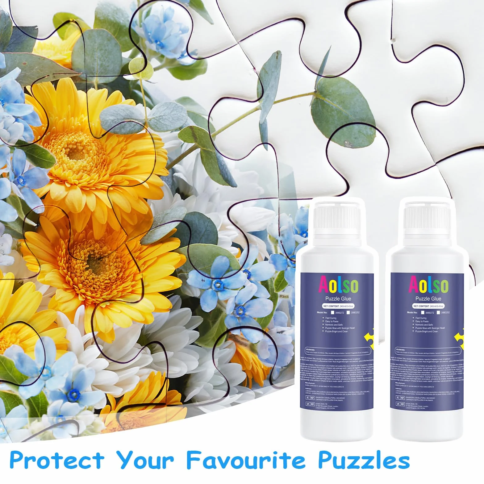 Aolso Pegamento Transparente para Puzzle y Rompecabezas - 2pcs 240ML PVA no Tóxico para 2000/3000/5000 Piezas