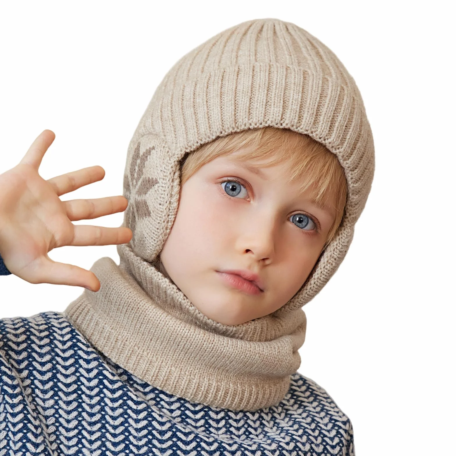 Set de Gorro y Bufanda Niño Invierno Lana con Orejeras Forro Polar