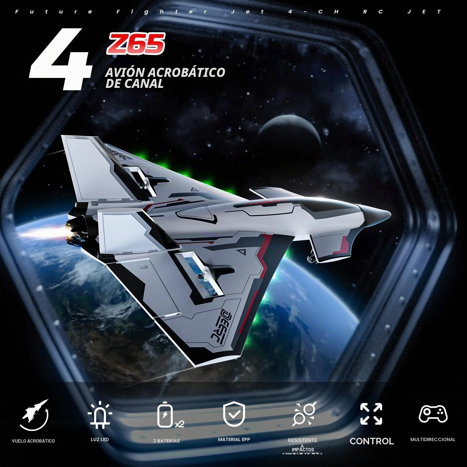 DEERC Avion RC Future a Control Remoto de 4 Canales con Luces LED, fácil Volar, avión acrobático, estabilizador giroscópico de 6 Ejes 2.4GHz, avión Planeador RTF para Adultos, niños y Principiantes.