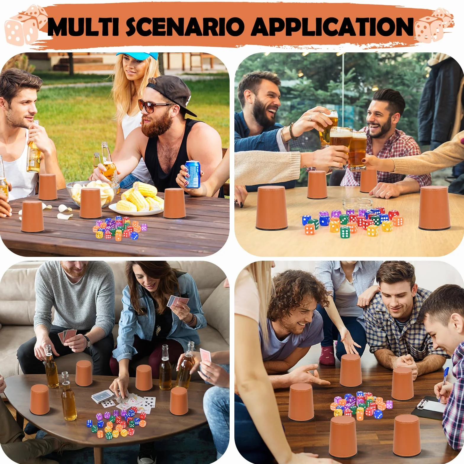 Cubilete Dados Poker, Juego de Dados, 6 Cubiletes Y 36 Dado, Taza de Dados de Cuero, para Juegos De Fiesta Interactivos, Juguetes para Lanzar (Marrón)