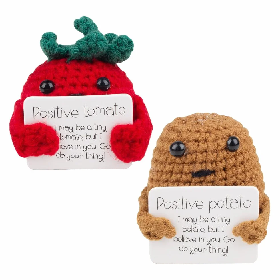 Positive Potato Pocket Hug, 2 unidades Creativas de Lana para Tejer Mini Felpa Tomate Positivo Tomate, Regalos de Animación, Regalos de Motivación, Regalos para Novia, Novio, Mujeres