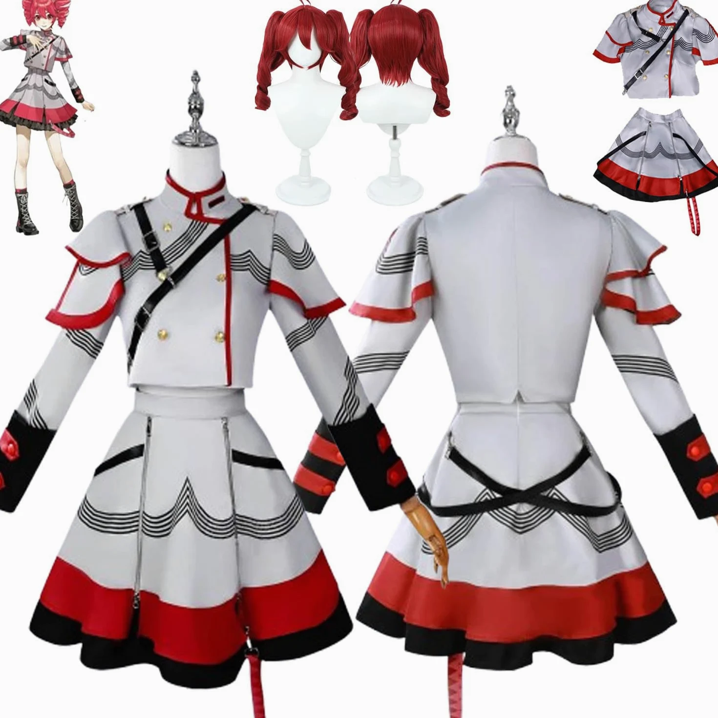 Anime Personaje Kasane Teto Nueva Piel Disfraz de cosplay Juego de role Uniforme Conjunto Completo Halloween Fiesta Carnaval Traje de Vestir con Peluca para Mujeres