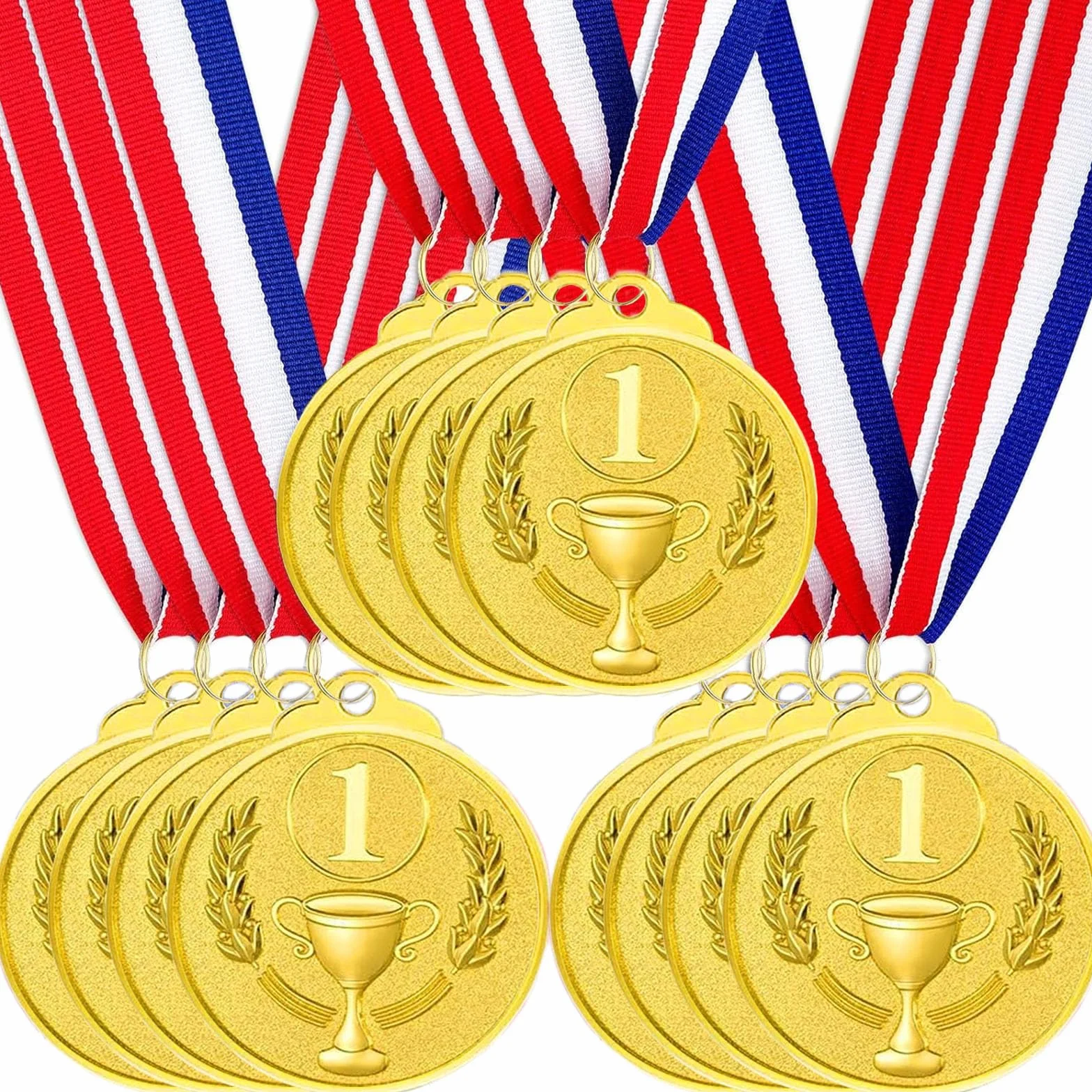 Medallas de Metal 12 Piezas, Medallas de Oro Plata Bronce con Cintas 5.0cm para Premios Deportivos