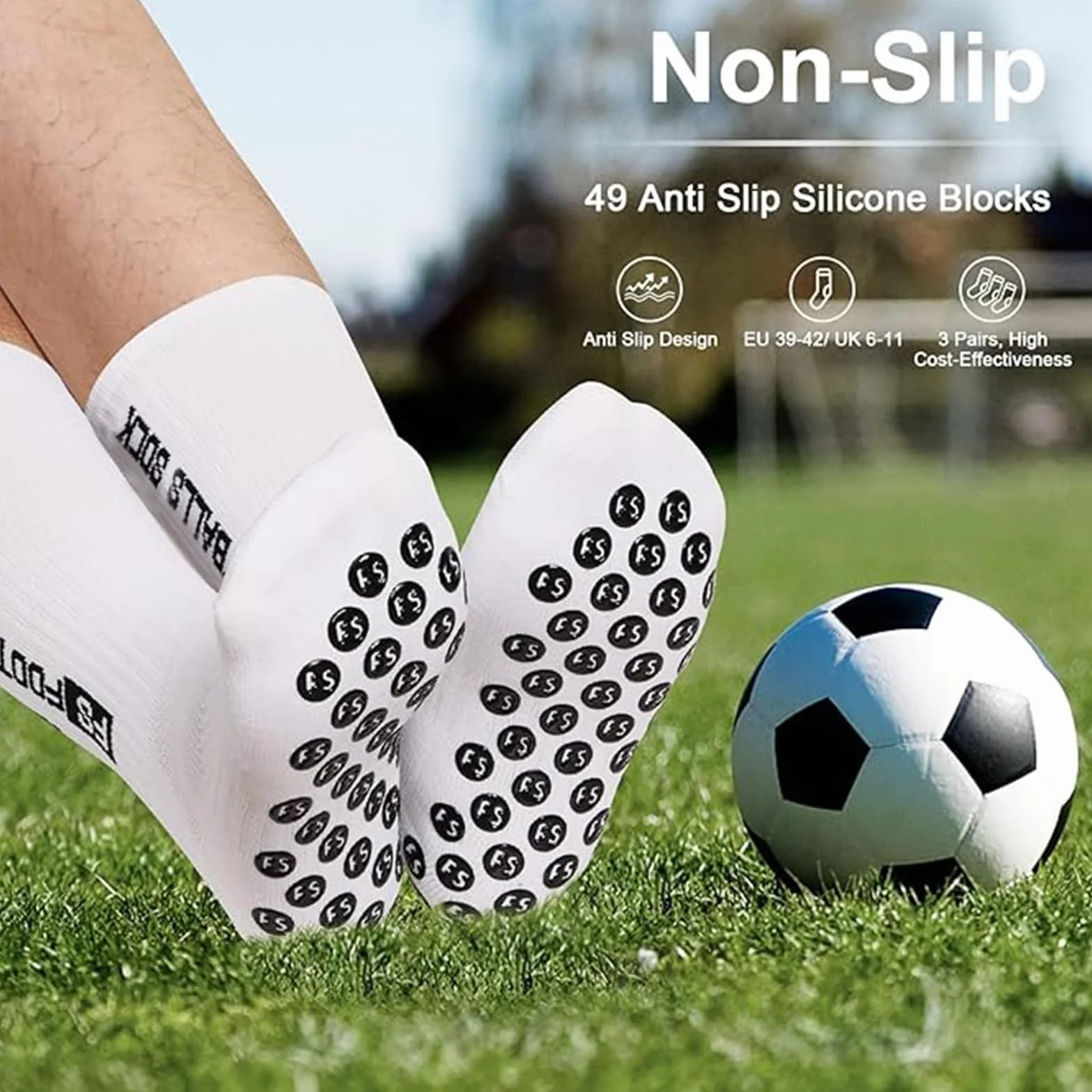 Calcetines de fútbol para hombre antideslizantes 2 pares 35-39 39-46 46-50