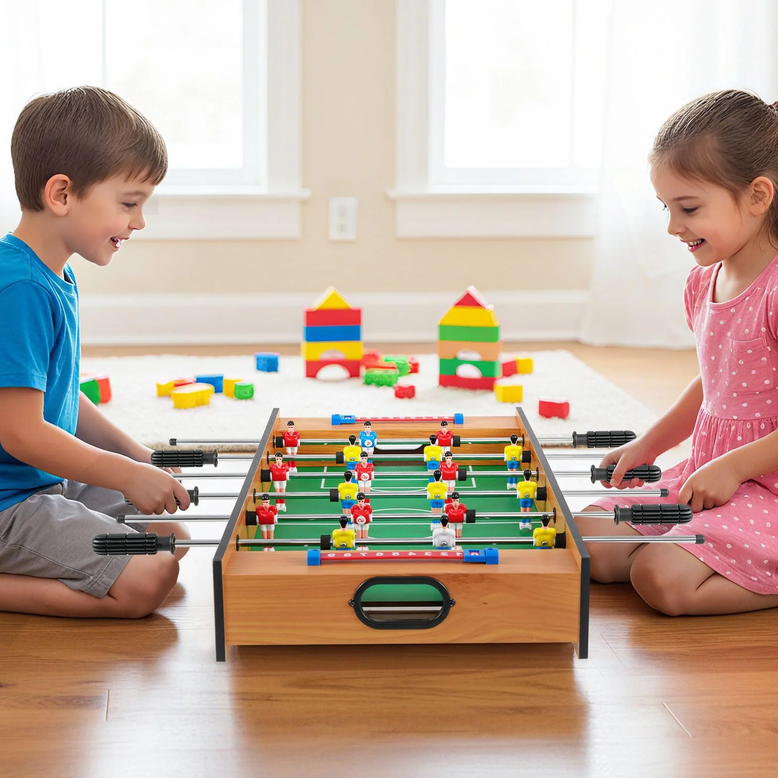 COSTWAY 2 en 1 Mesa Multijuegos, Mesa de Futbolín y Air Hockey, Juego sobremesa para Niños y Adultos, Futbolín sobremesa con 18 Jugadores para Fiesta Bar, 69 x 36 x 10 cm