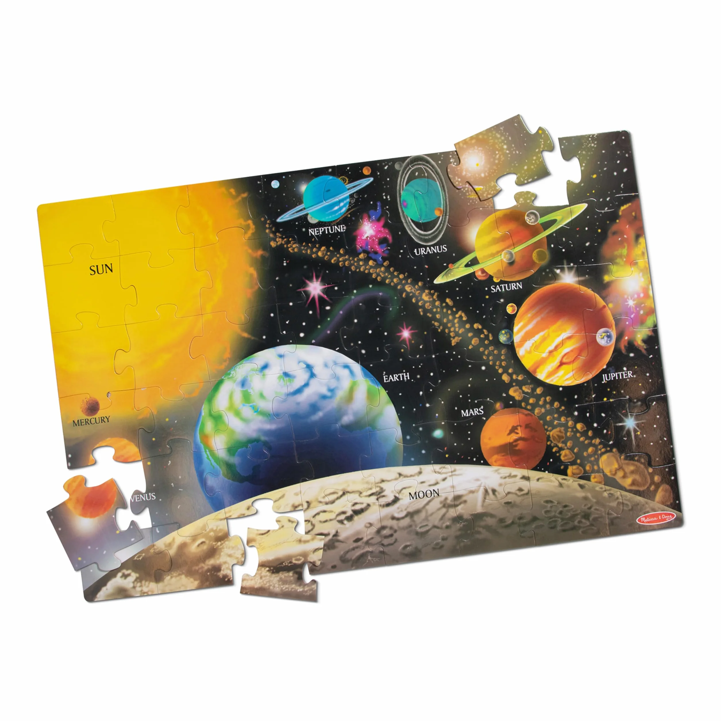 Melissa & Doug - Puzzle de Suelo del Sistema Solar, Superficie fácil de Limpiar, 48 Piezas, 91 cm x 60 cm, niñas y niños, Ideal para Edades de 3-6 años - Certificados FSC