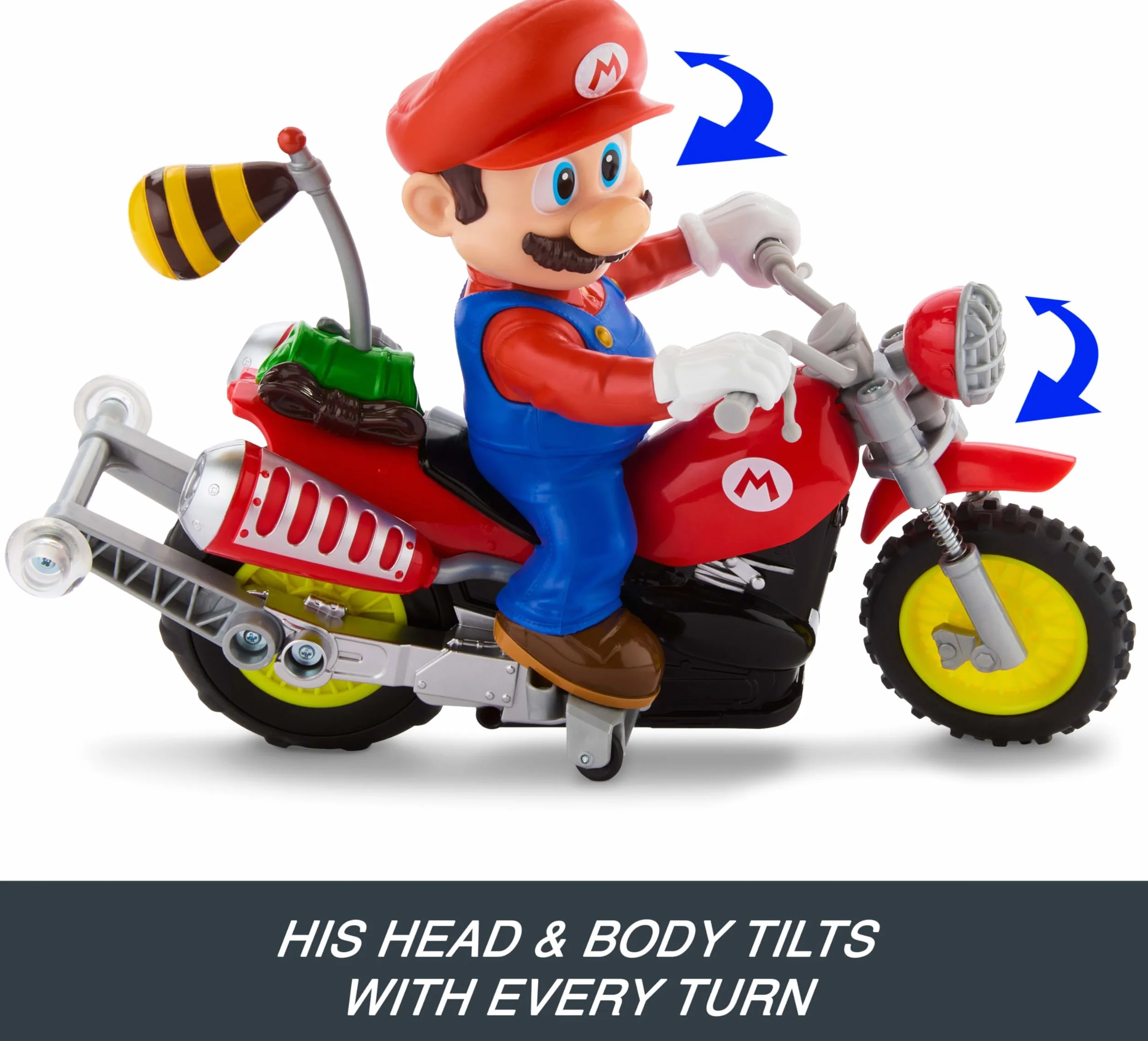 Hot Wheels Mario Kart Moto teledirigida, Moto de Motocross teledirigida para Hacer caballitos de “Super Mario Galaxy: la película” con Figura de héroe, JML15