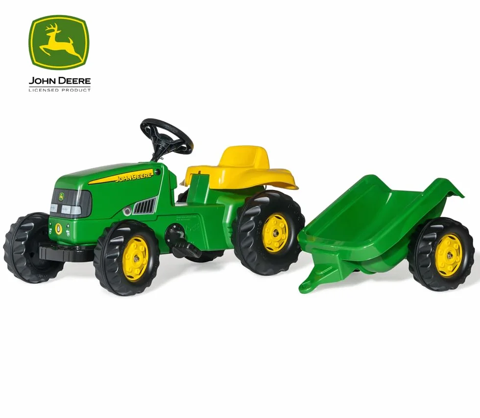 Rolly Toys 012190 - rollyKid John Deere (con remolque, dirección por palanca giratoria, edad 2,5 - 5 años, enganche trasero), verde, 134,0 x 52,0 x 47,0 cm